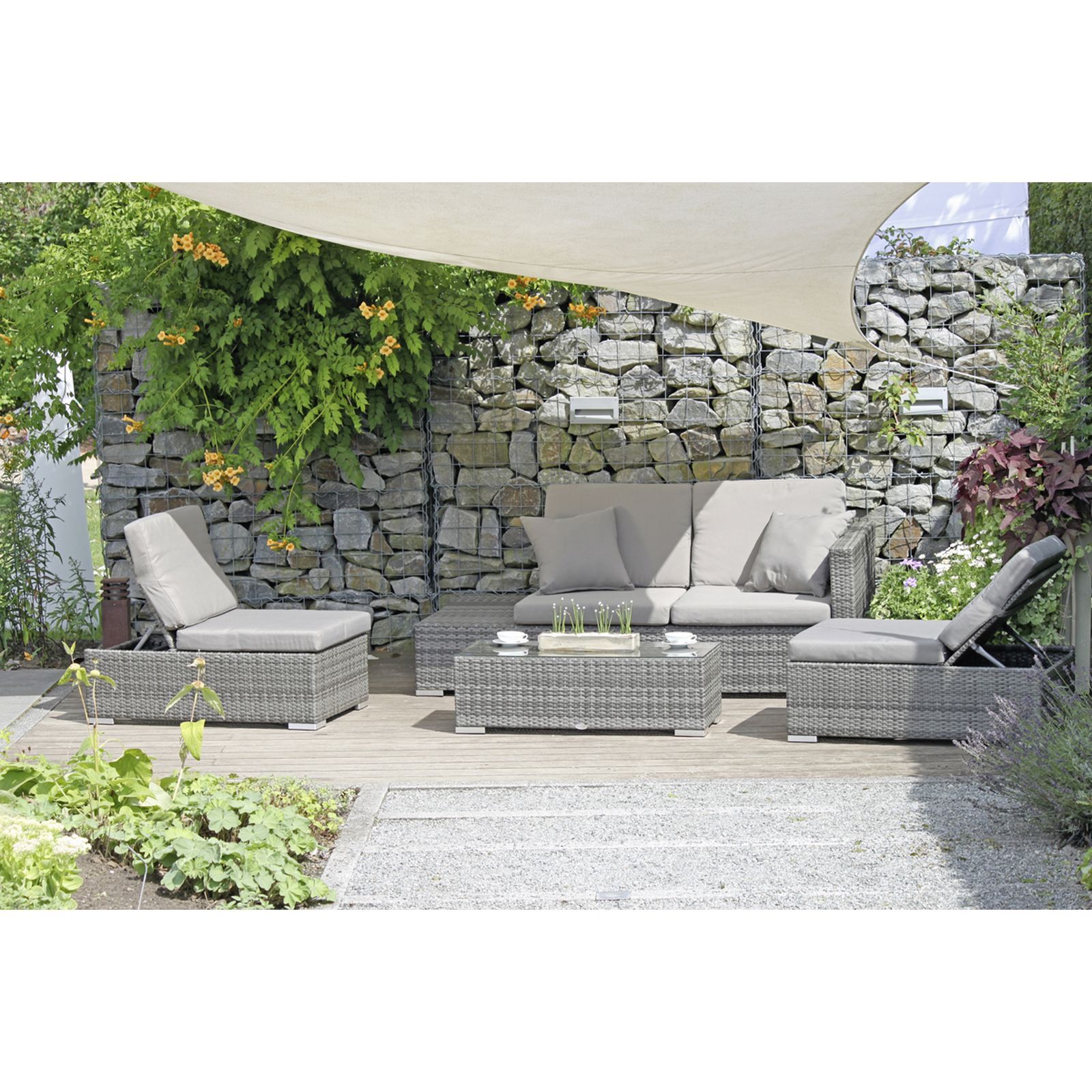 4-teilige Lounge-Set ALCUDIA - grau - Polyrattan