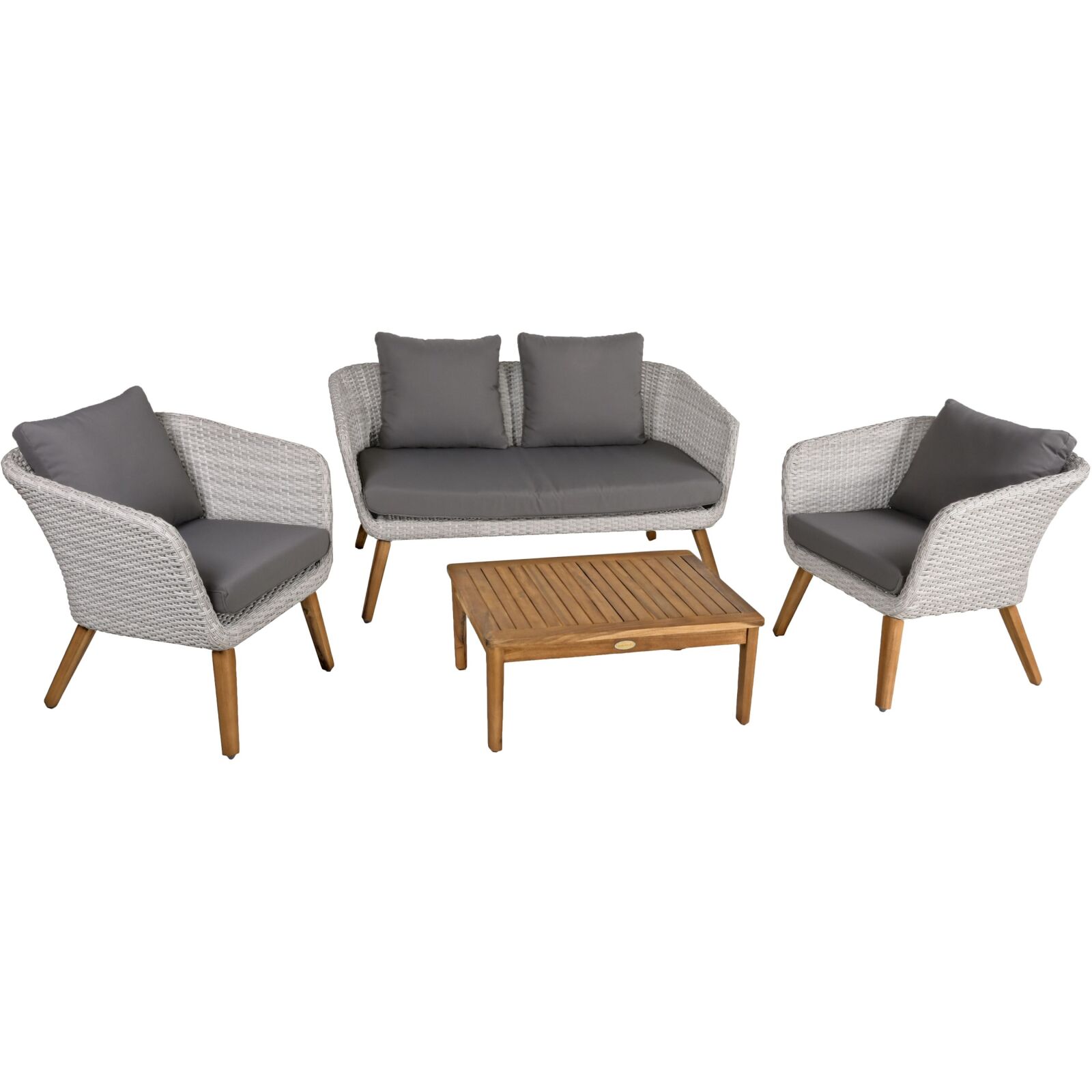 4-teilige Sitzgruppe ARONA - grau - Akazie massiv - Polyrattan