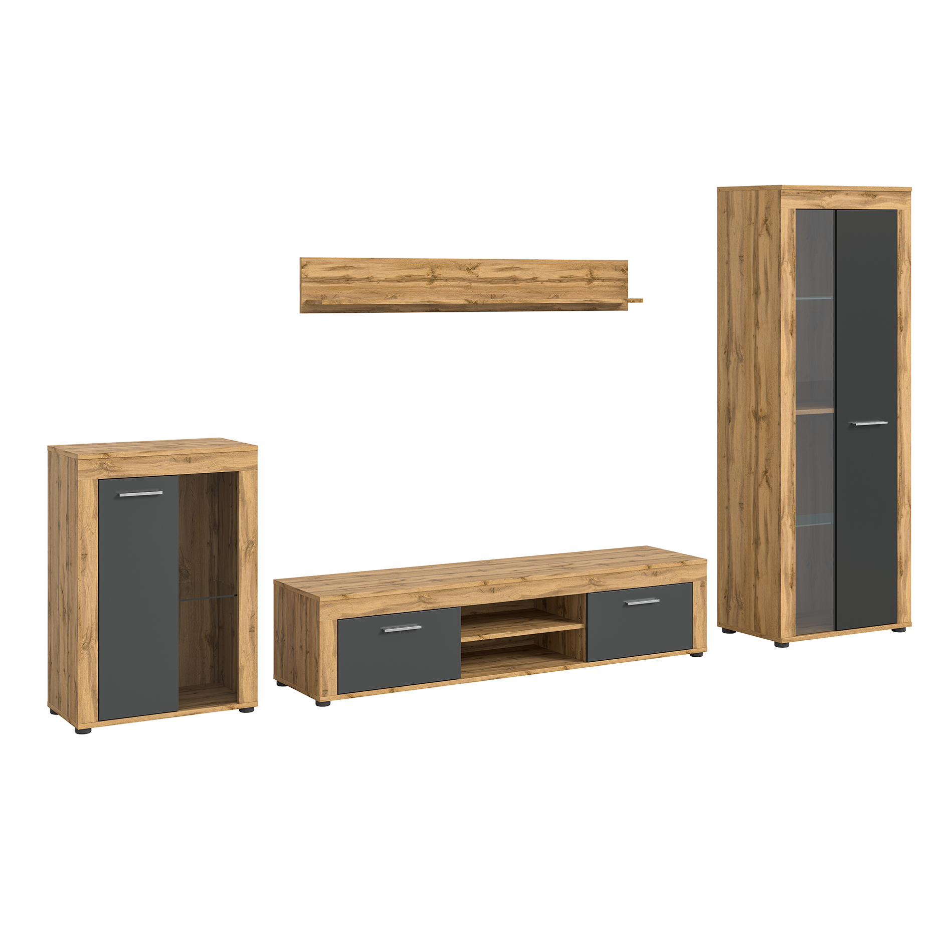 4-teilige Wohnkombination JAM - grau - Wotan Eiche - 310 cm
