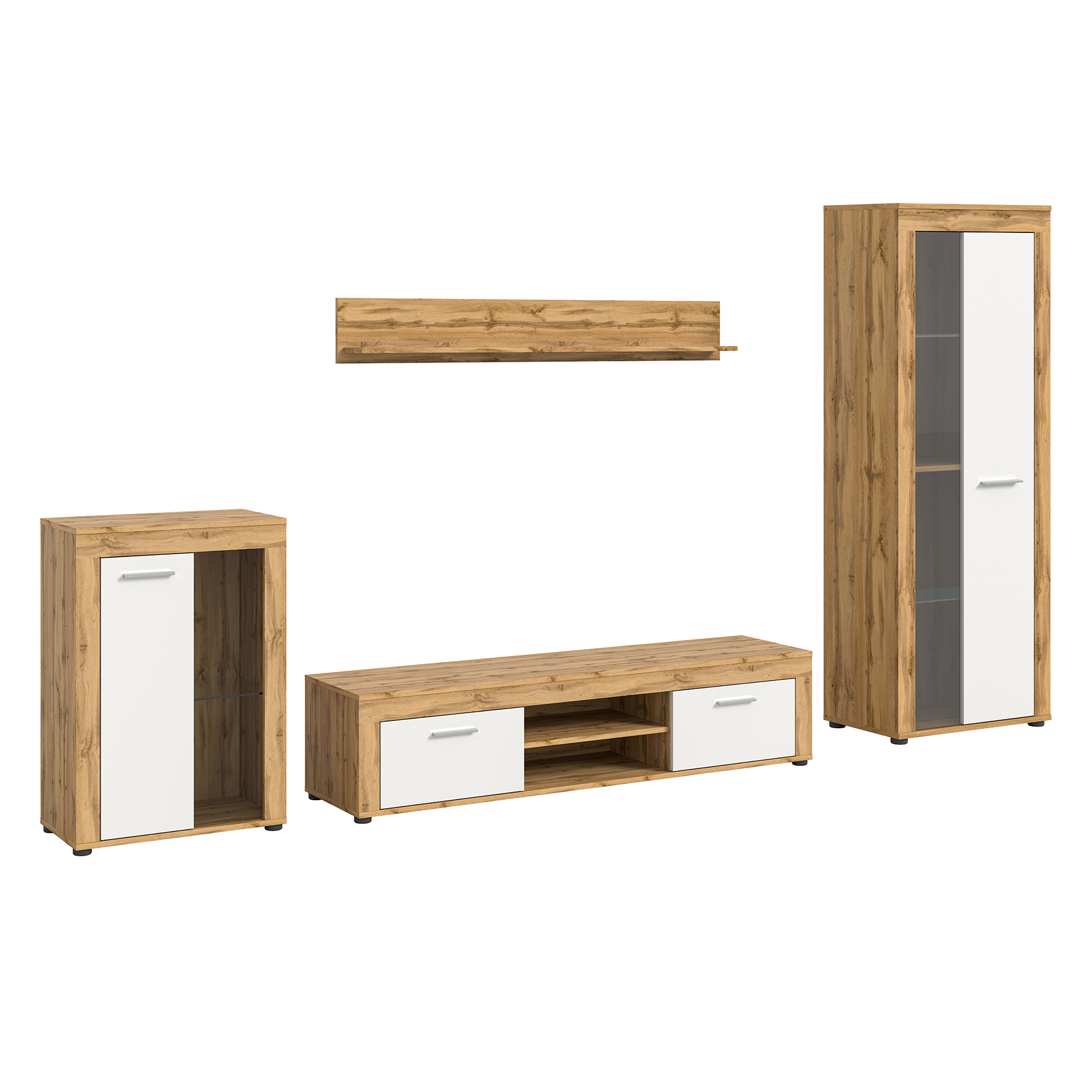 4-teilige Wohnkombination JAM - Wotan Eiche - weiß - 310 cm