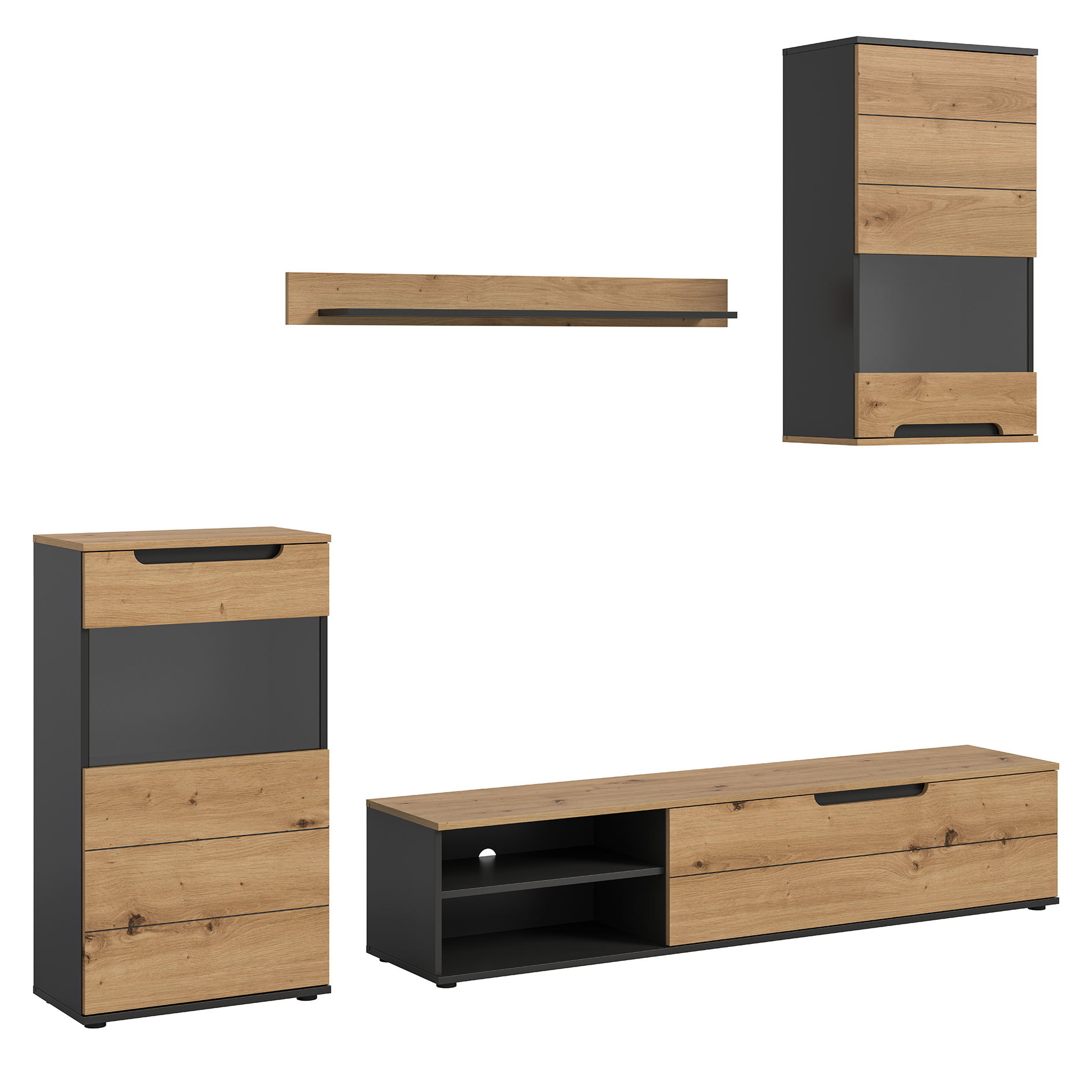 4-teilige Wohnwand CAJAK - Artisan Eiche - Basalt grau