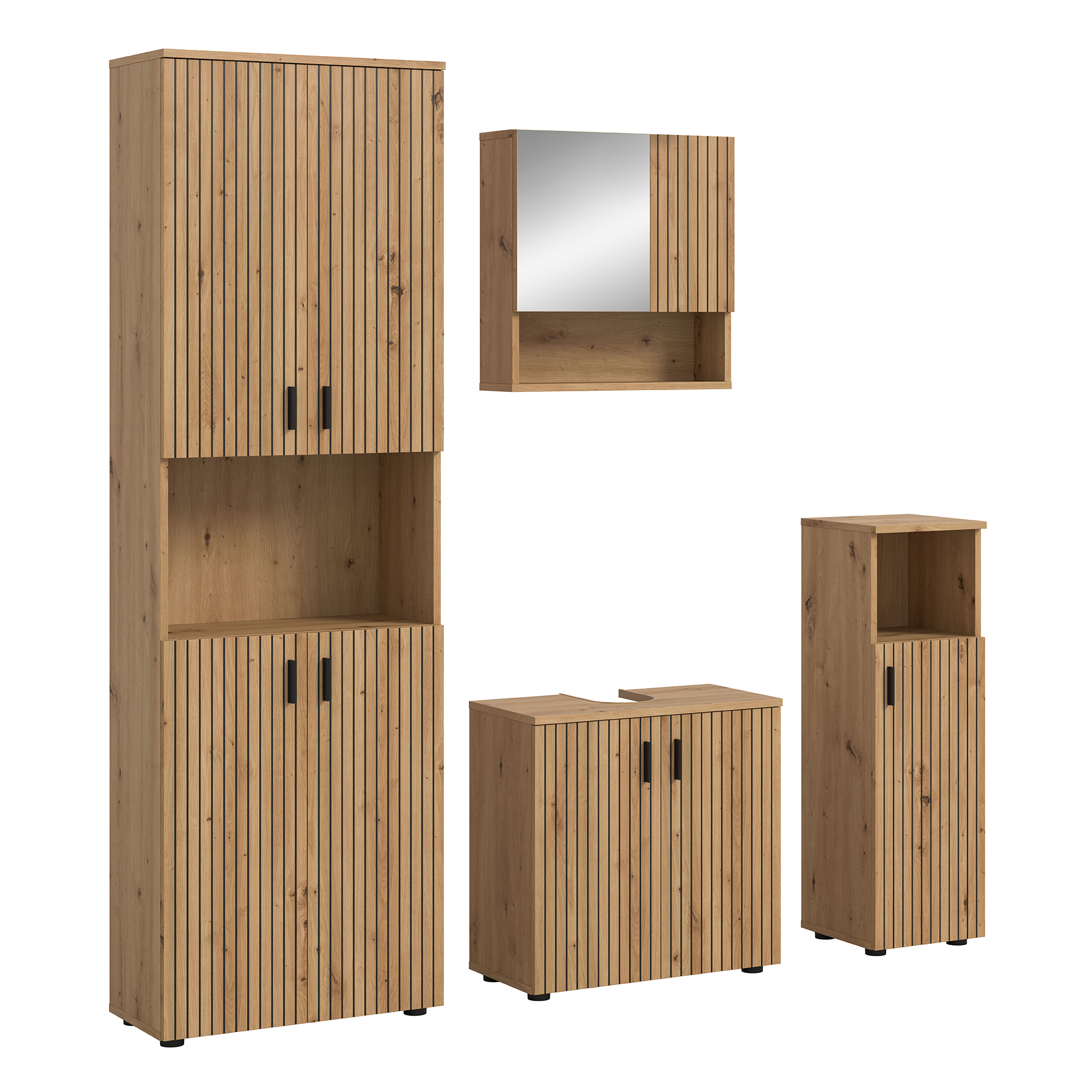 4-teiliges Badmöbel-Set - Artisan Eiche - Paneeloptik - 180 cm