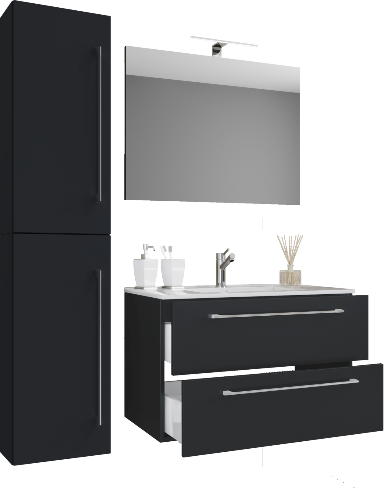 4-teiliges Badmöbel-Set BADINOS - schwarz - 114 cm