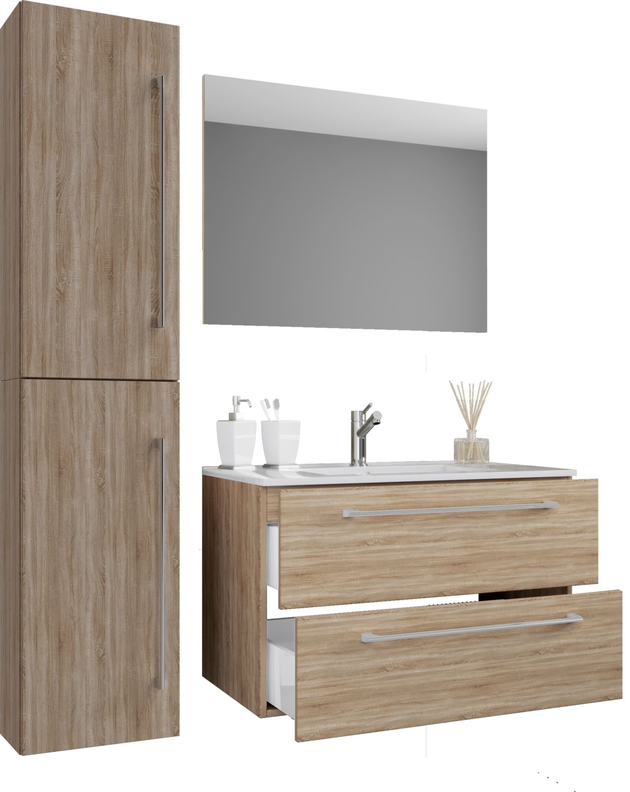 4-teiliges Badmöbel-Set BADINOS - Sonoma Eiche - 94 cm