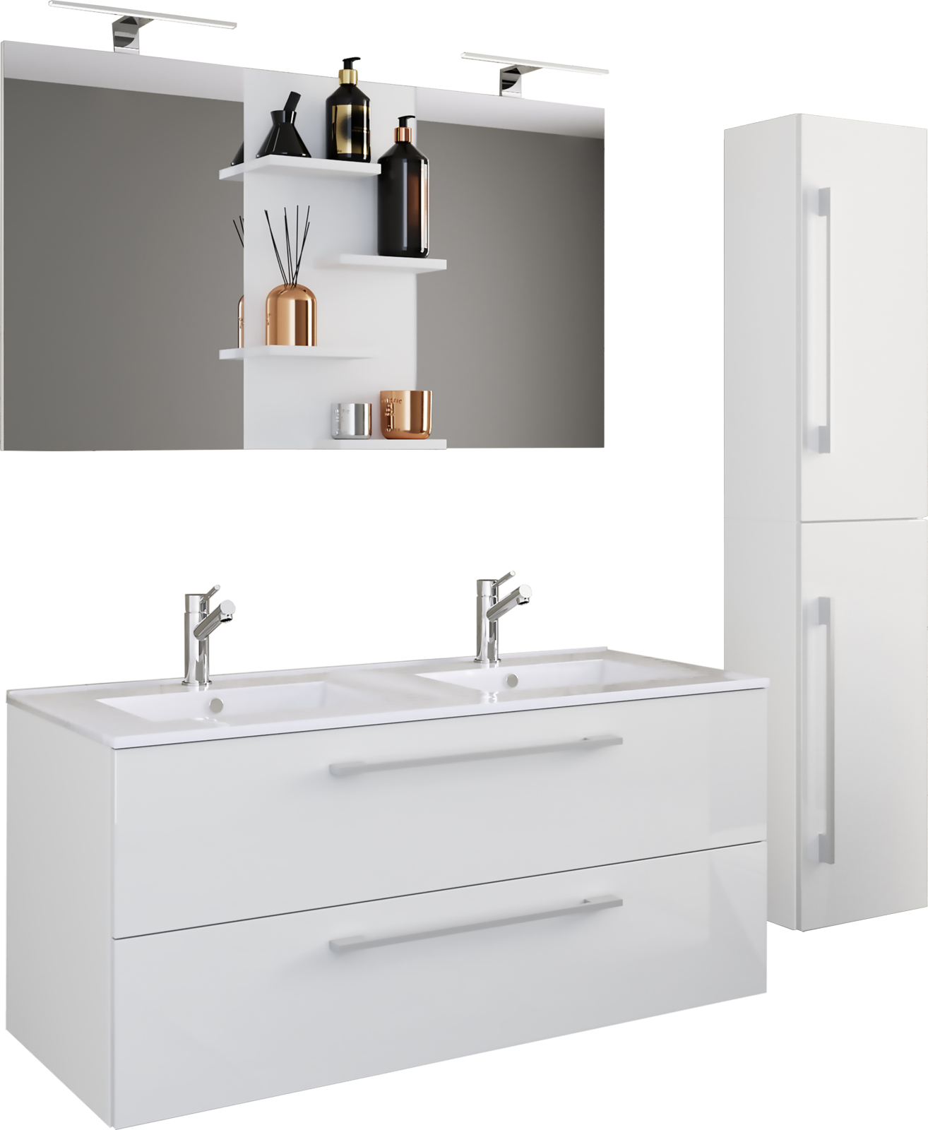 4-teiliges Badmöbel-Set BUDASI - weiß - Spiegel - 145 cm breit