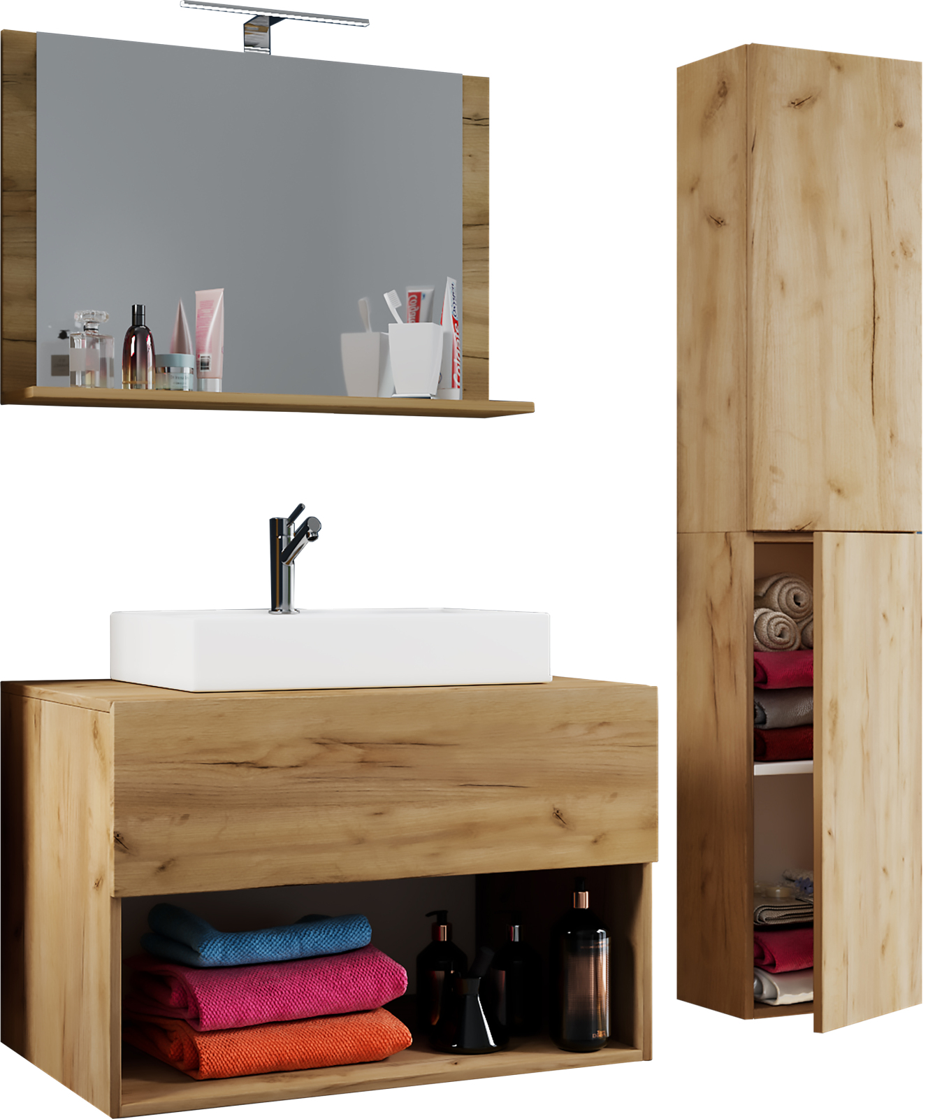4-teiliges Badmöbel-Set LENDAS II - Honig Eiche - 113 cm