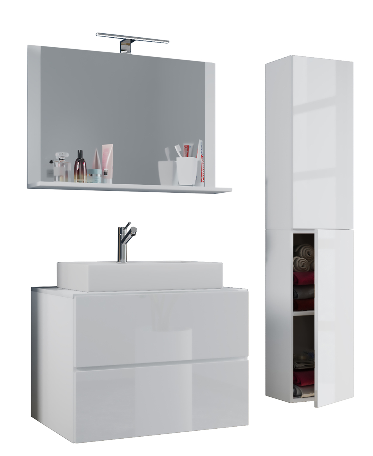 4-teiliges Badmöbel-Set LENDAS - weiß - Keramikwaschbecken