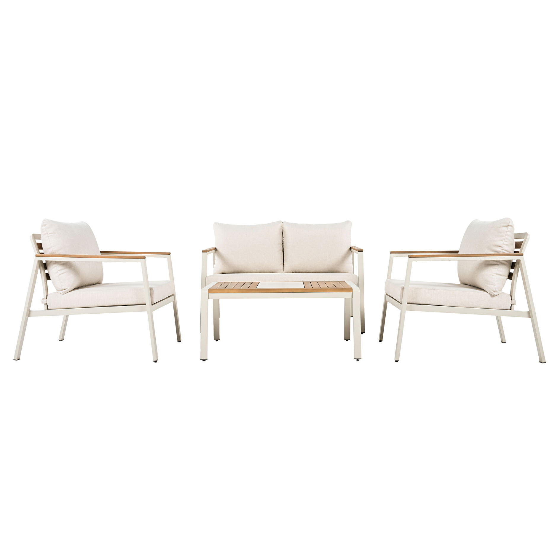 4-teiliges Garten-Lounge-Set - creme - Acacia - mit Kissen