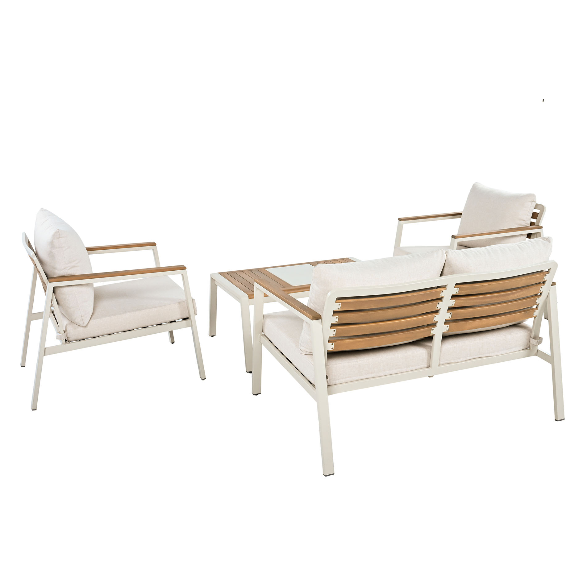4-teiliges Garten-Lounge-Set - creme - Acacia - mit Kissen