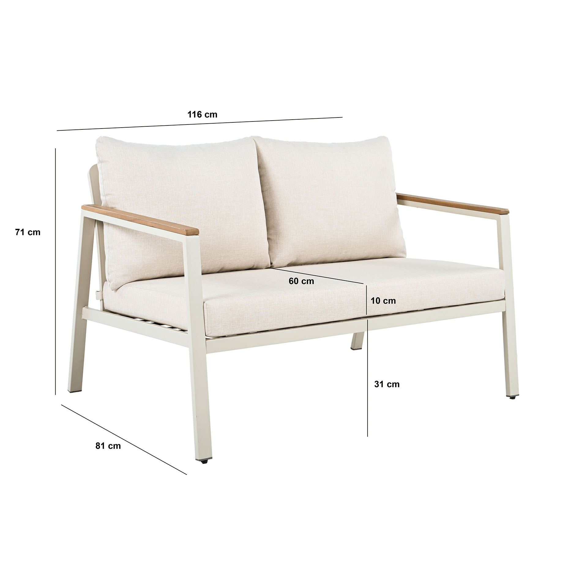 4-teiliges Garten-Lounge-Set - creme - Acacia - mit Kissen