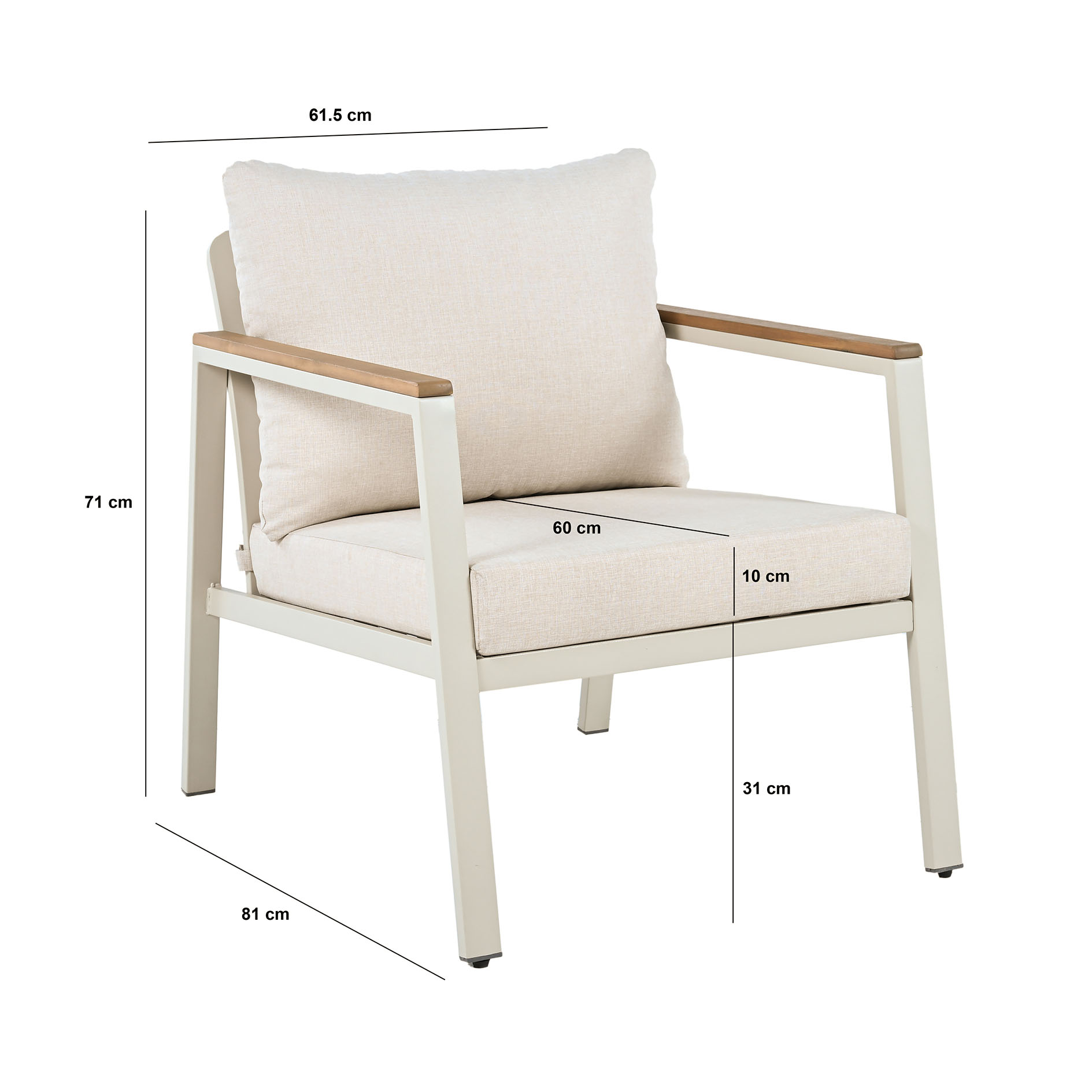 4-teiliges Garten-Lounge-Set - creme - Acacia - mit Kissen