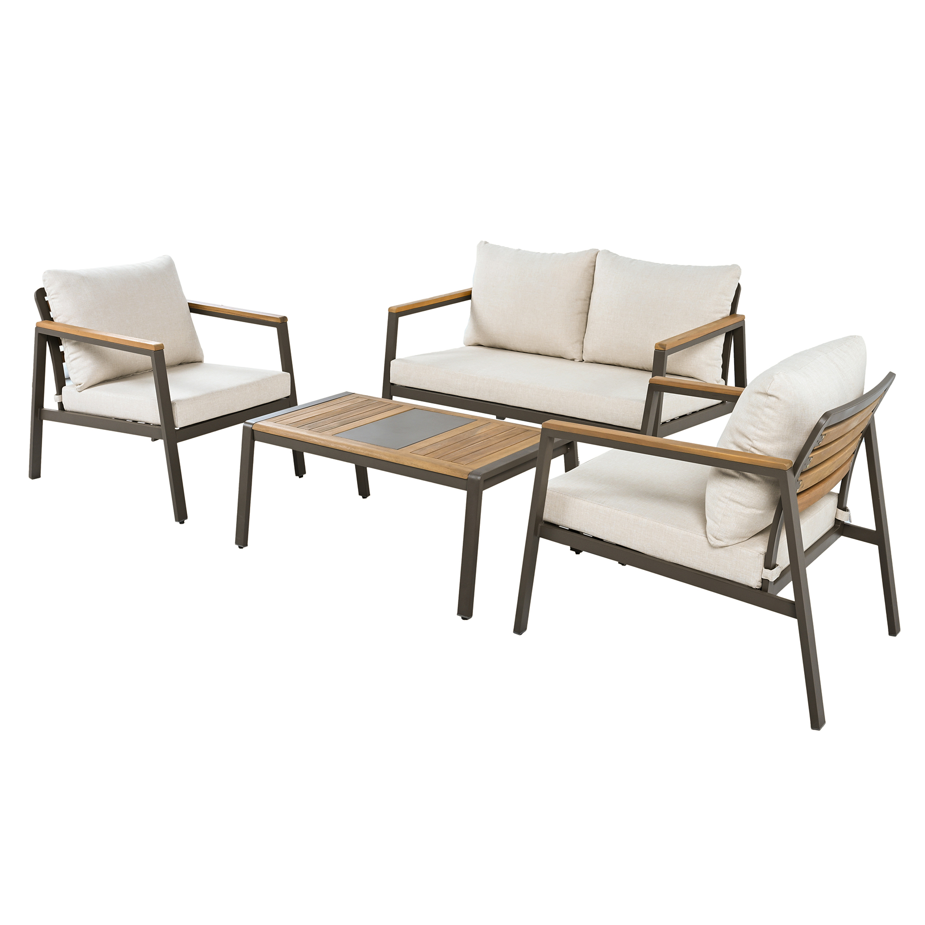 4-teiliges Garten-Lounge-Set - grau-creme - Acacia - mit Kissen