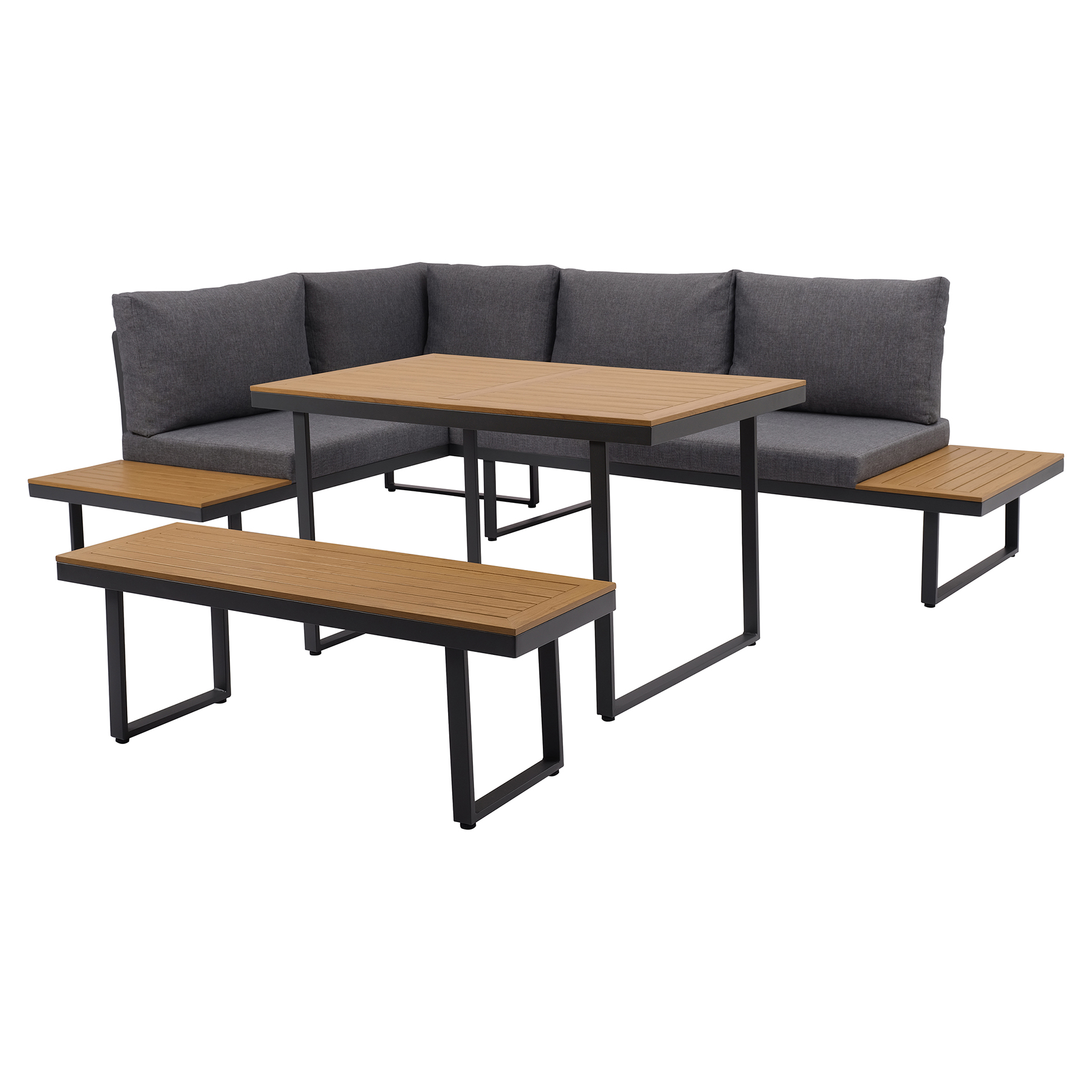 4-teiliges Garten-Loungeset - grau-holzfarben - mit Kissen