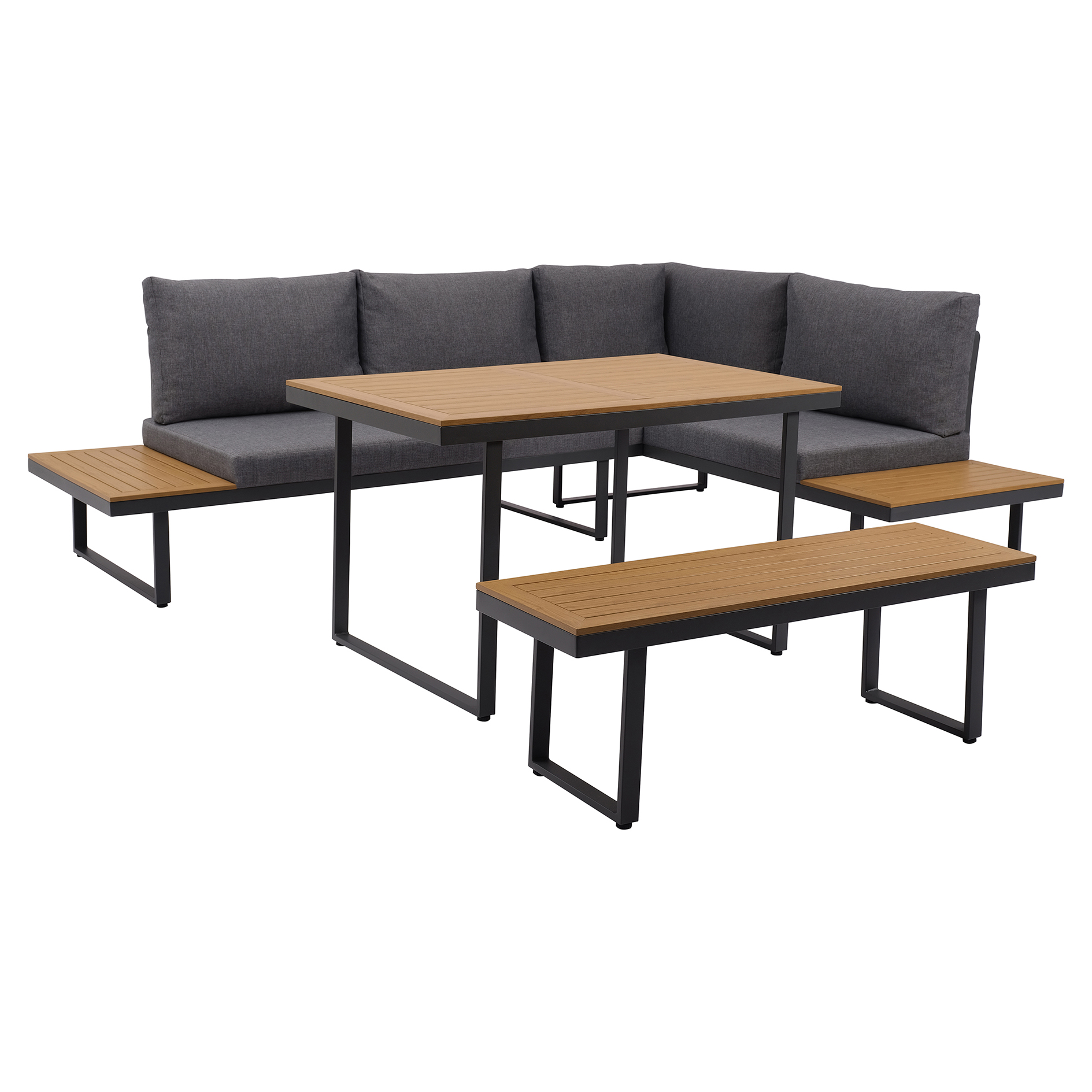 4-teiliges Garten-Loungeset - grau-holzfarben - mit Kissen