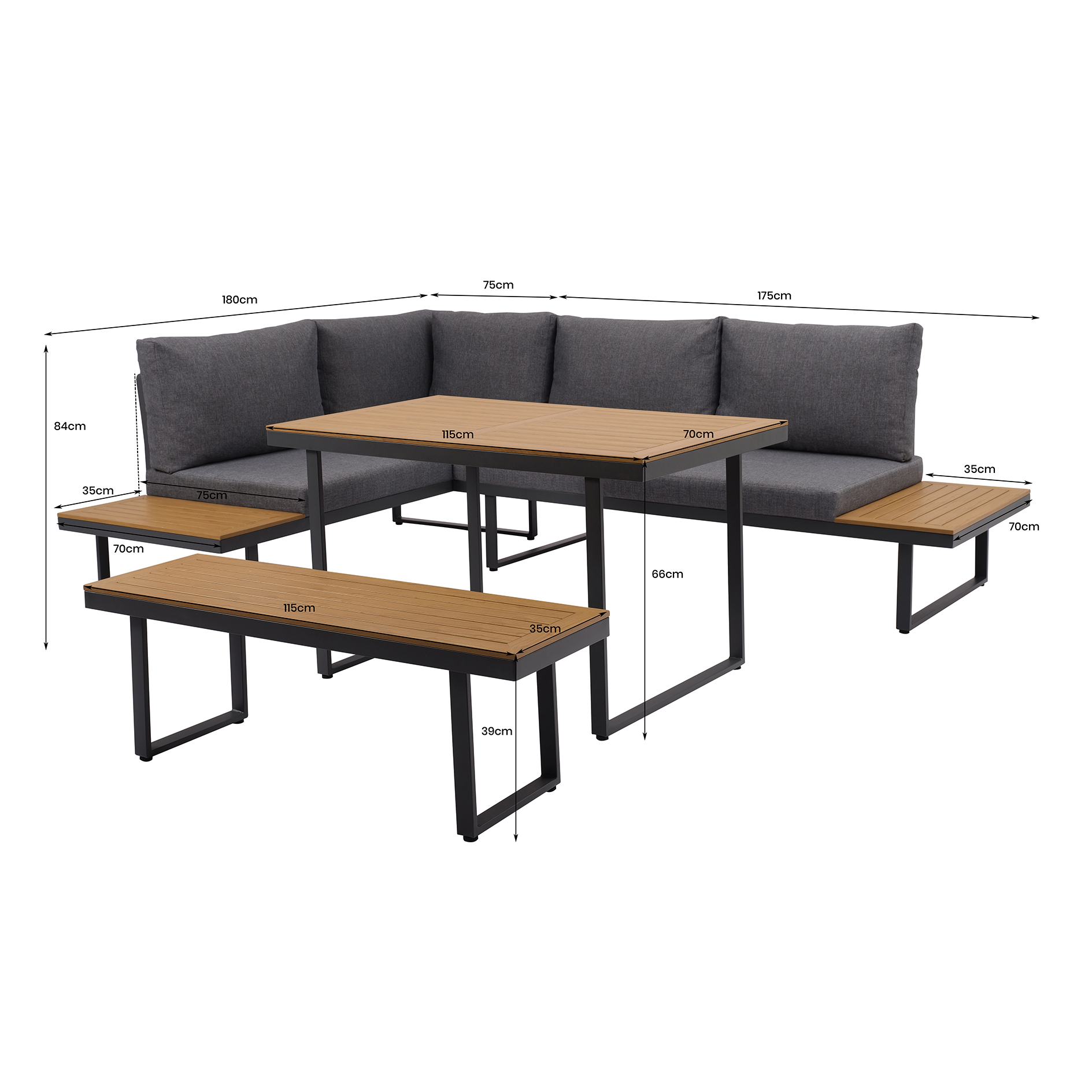4-teiliges Garten-Loungeset - grau-holzfarben - mit Kissen