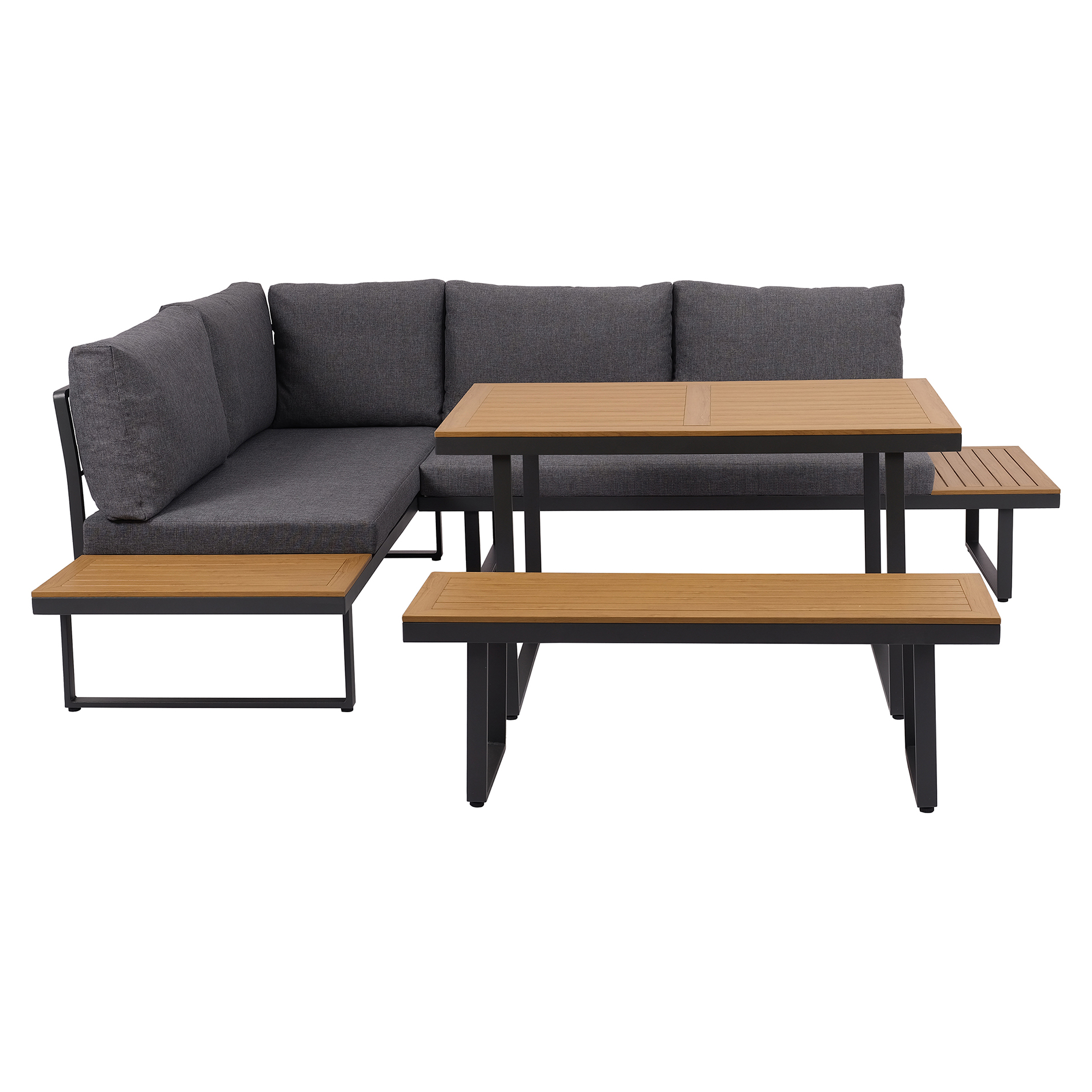 4-teiliges Garten-Loungeset - grau-holzfarben - mit Kissen