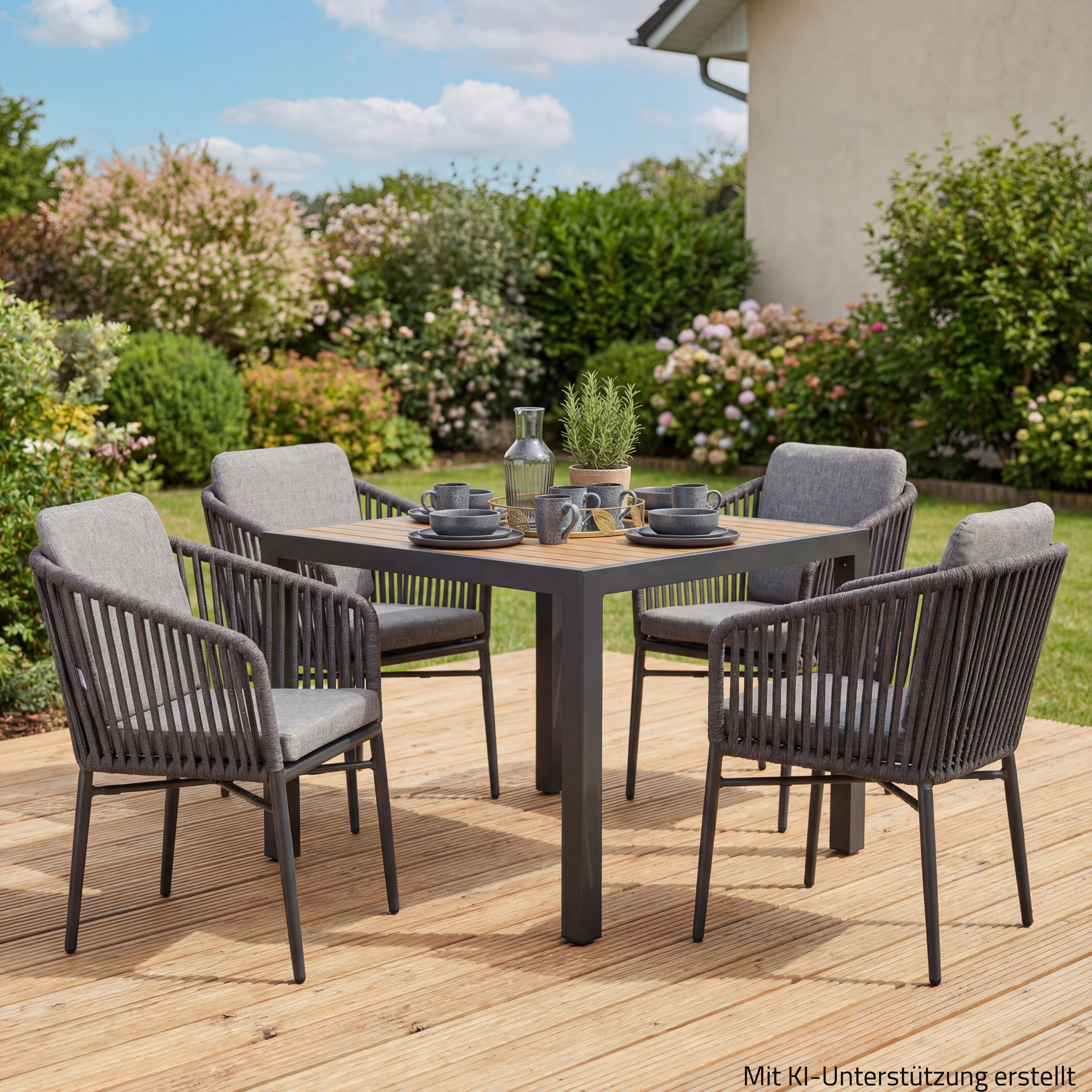 4-teiliges Gartenstuhl-Set - anthrazit-silbergrau - Aluminium