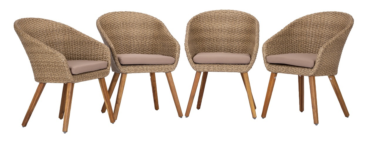 4-teiliges Gartenstuhl-Set - teak-taupe - mit Sitzkissen - 61x82 cm