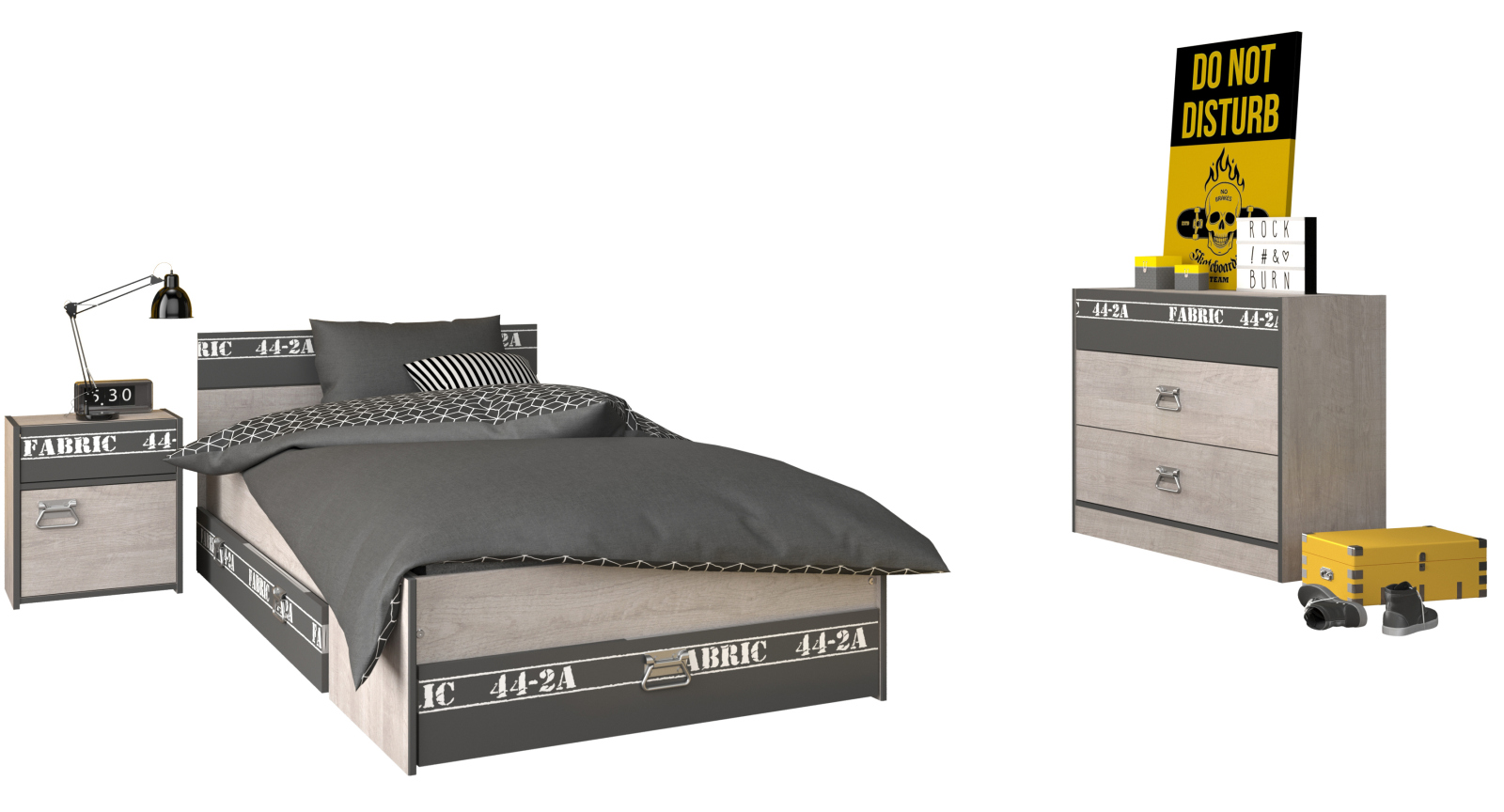 4-teiliges Jugendzimmer-Set FABRIC 14 - Esche - grau