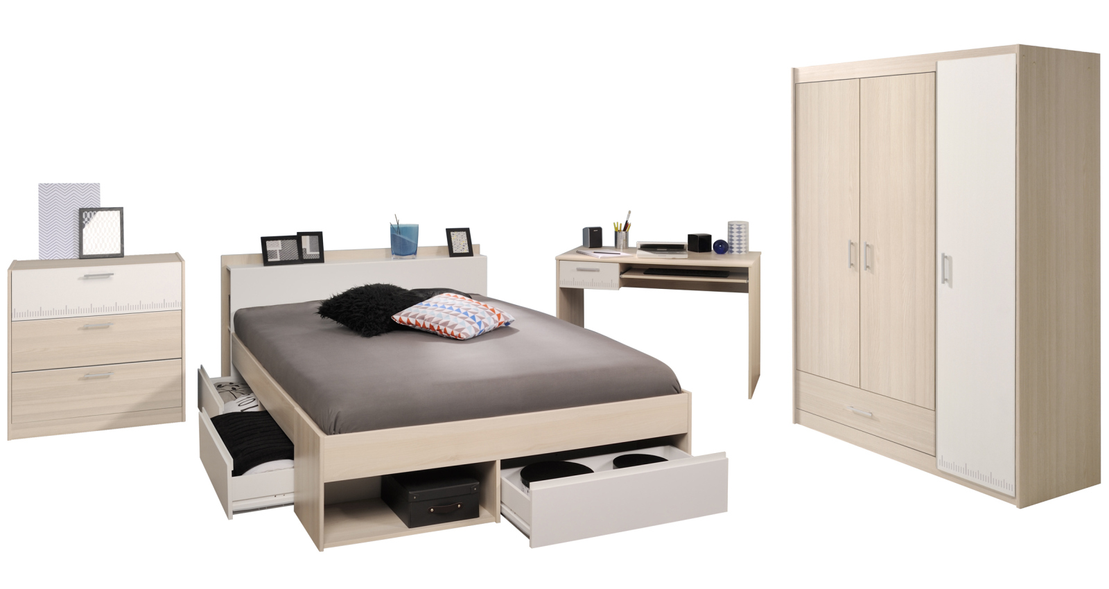 4-teiliges Jugendzimmer-Set MOST 75 - Akazie-weiß - 140x200 cm