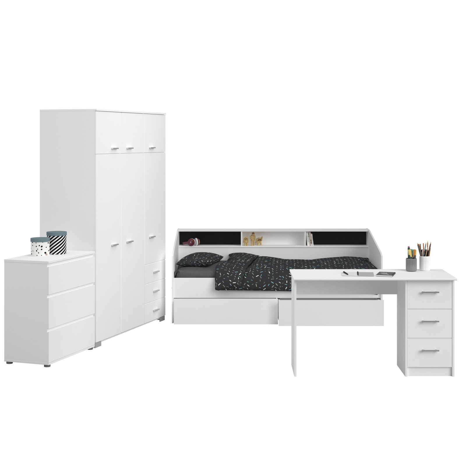 4-teiliges Jugendzimmer SLEEP 20 - weiß - mit Schreibtisch