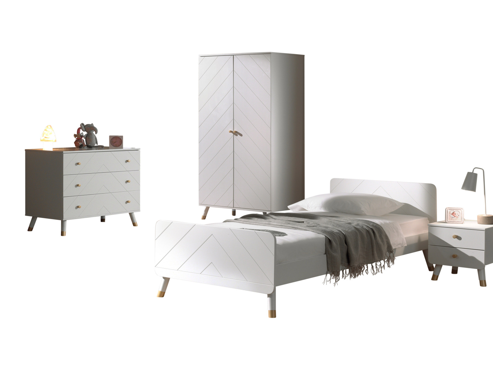 4-teiliges Kinderzimmer-Set BILLY - satinweiß - 90x200 cm