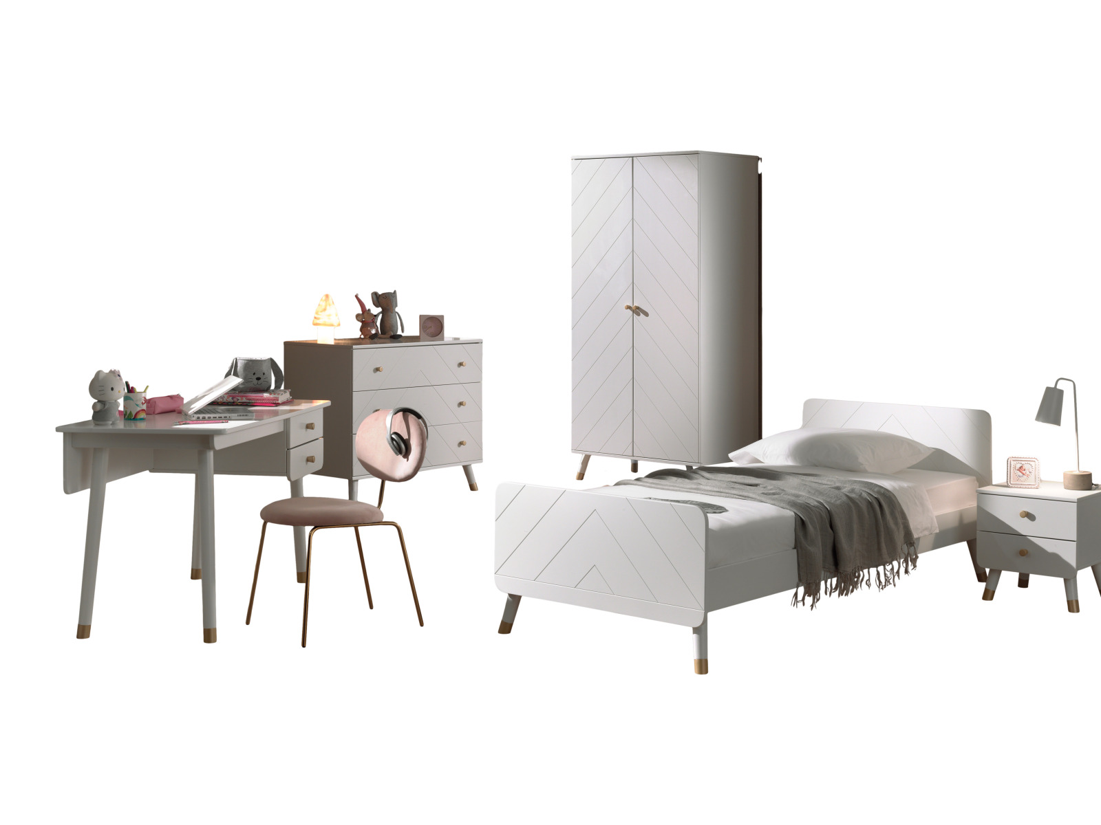 4-teiliges Kinderzimmer-Set BILLY - satinweiß - 90x200 cm