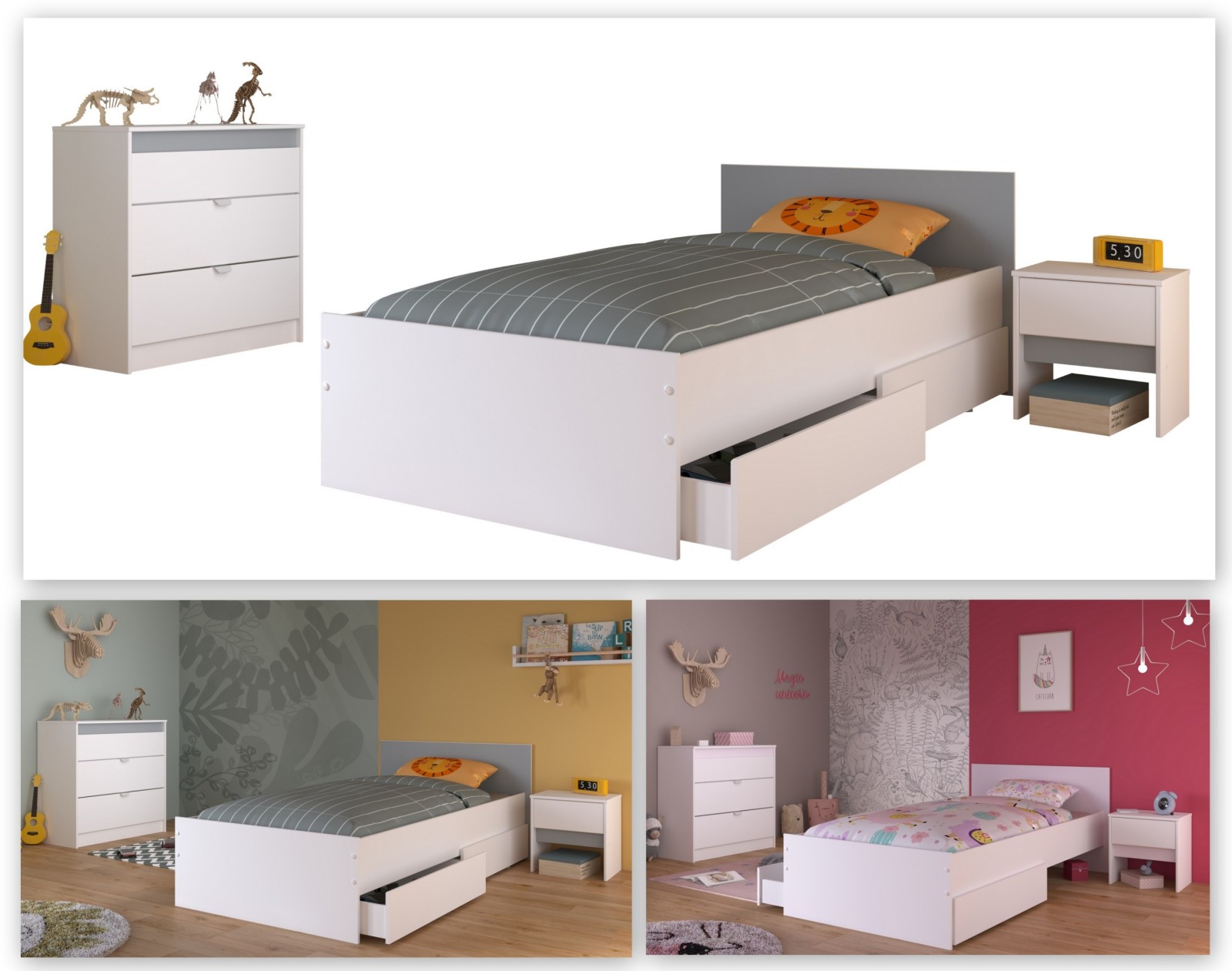4-teiliges Kinderzimmer-Set PIROUETTE 26 - weiß