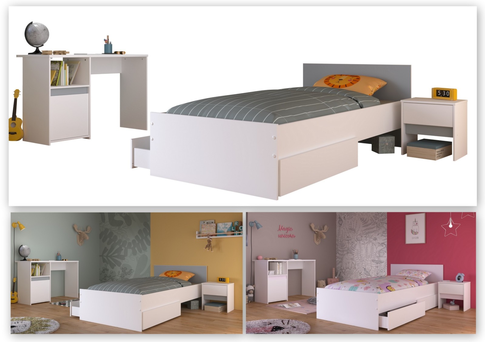 4-teiliges-Kinderzimmer-Set PIROUETTE 27 - weiß