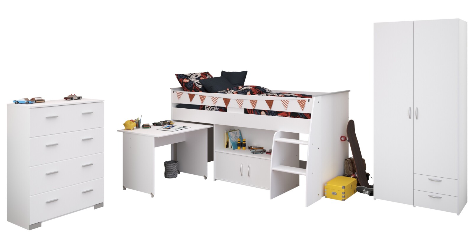 4-teiliges Kinderzimmer-Set REVERSE 11 - weiß - integrierte Leiter