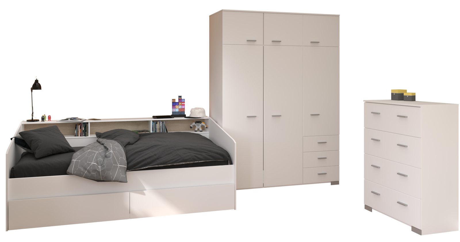 4-teiliges Kinderzimmer SLEEP 41 - weiß - mit 2 Bettschubkästen