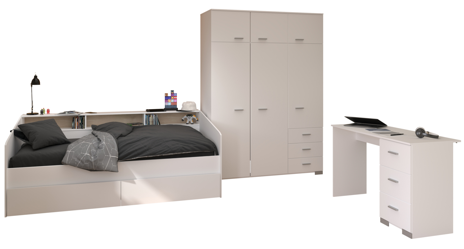 4-teiliges Kinderzimmer SLEEP 42 - weiß - mit 2 Bettschubkästen