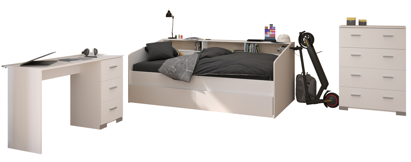 4-teiliges Kinderzimmer SLEEP 44 - weiß - mit 2 Bettschubkästen
