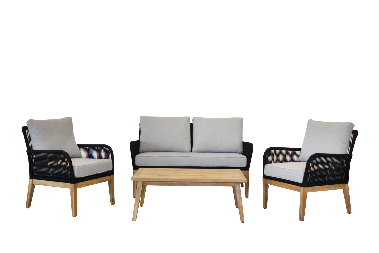 4-teiliges Lounge-Set - anthrazit - Akazie massiv