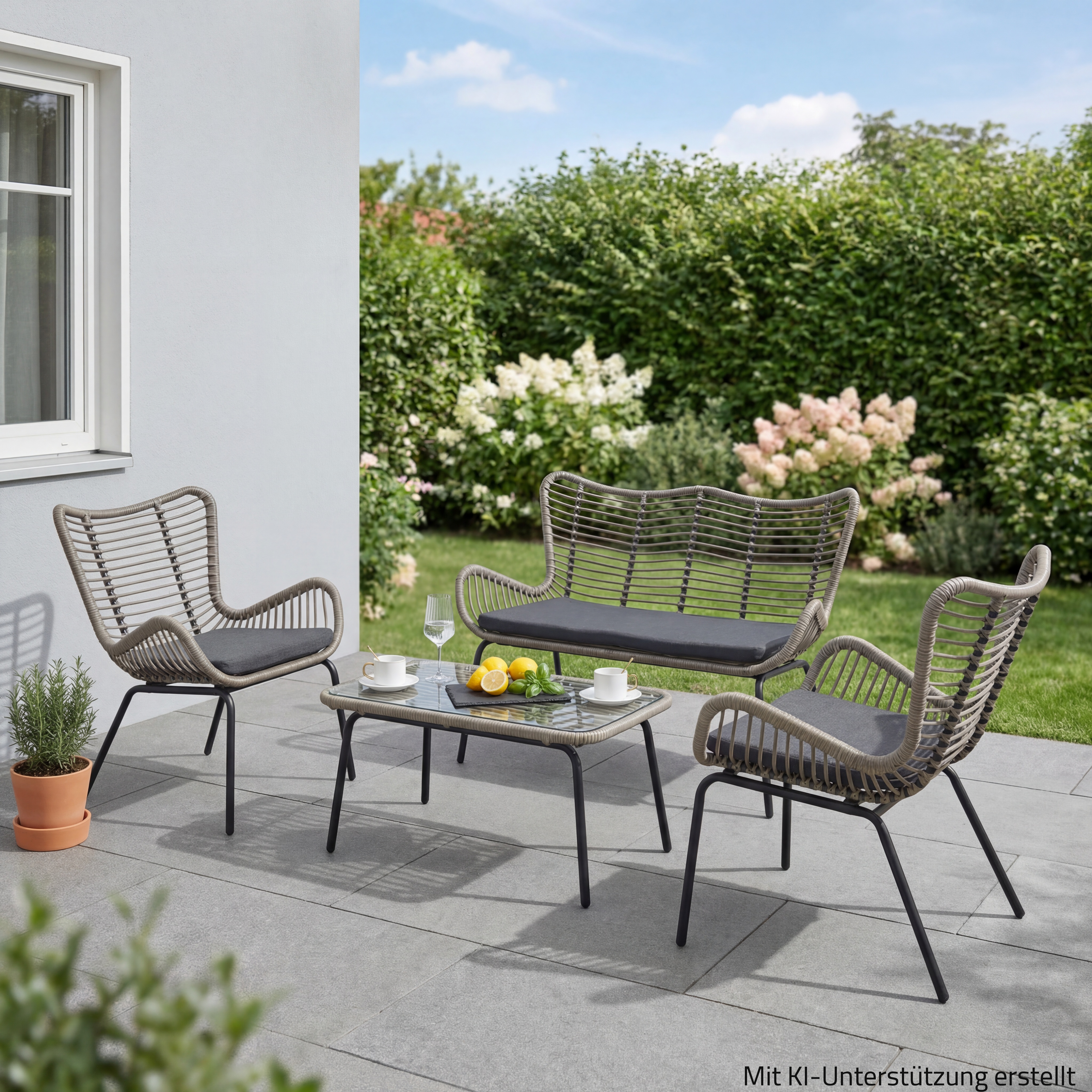 4-teiliges Lounge-Set - anthrazit-grau - mit Polster