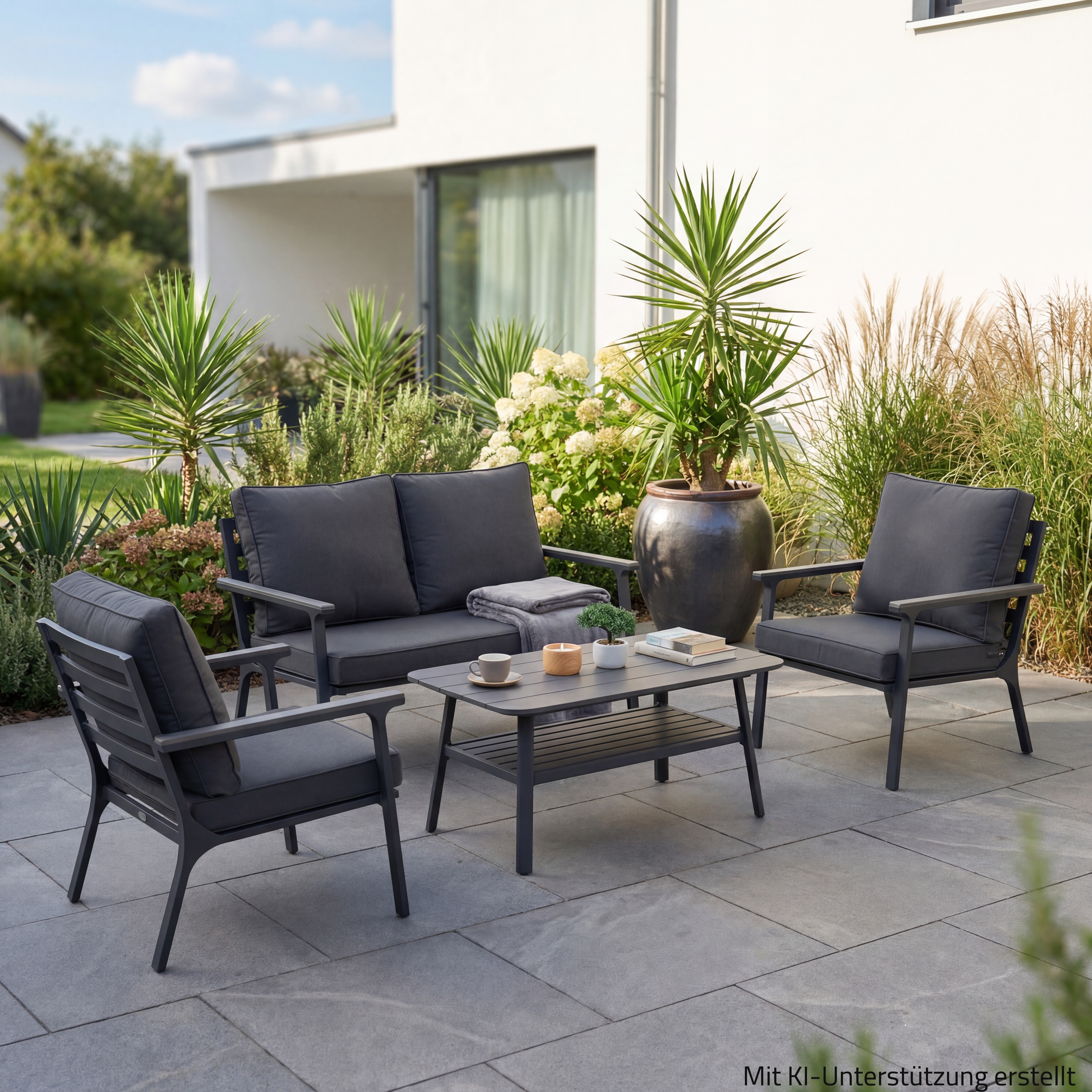 4-teiliges Lounge-Set - anthrazit-grau - mit Polster