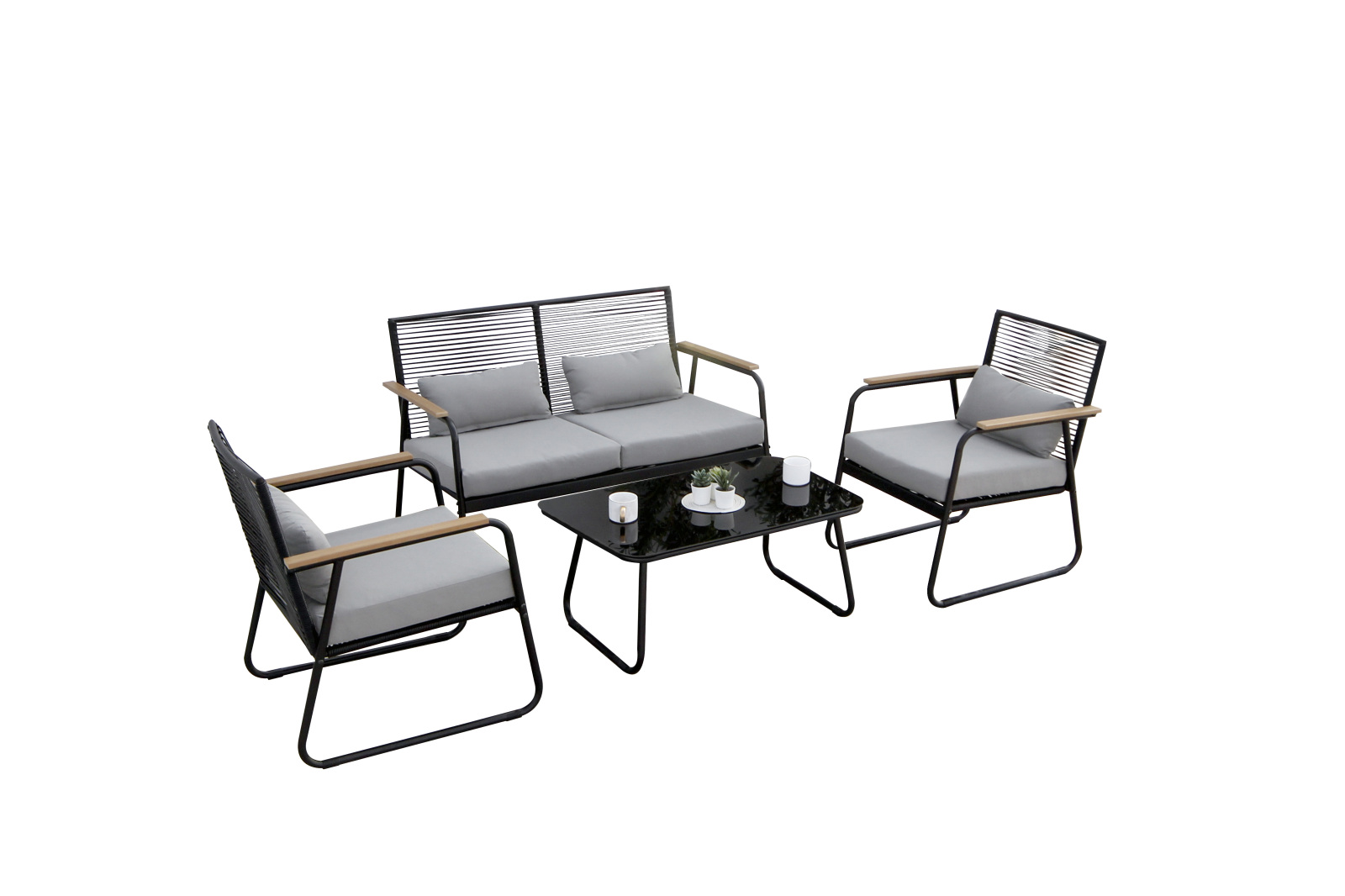 4-teiliges Lounge-Set - anthrazit - mit Polster