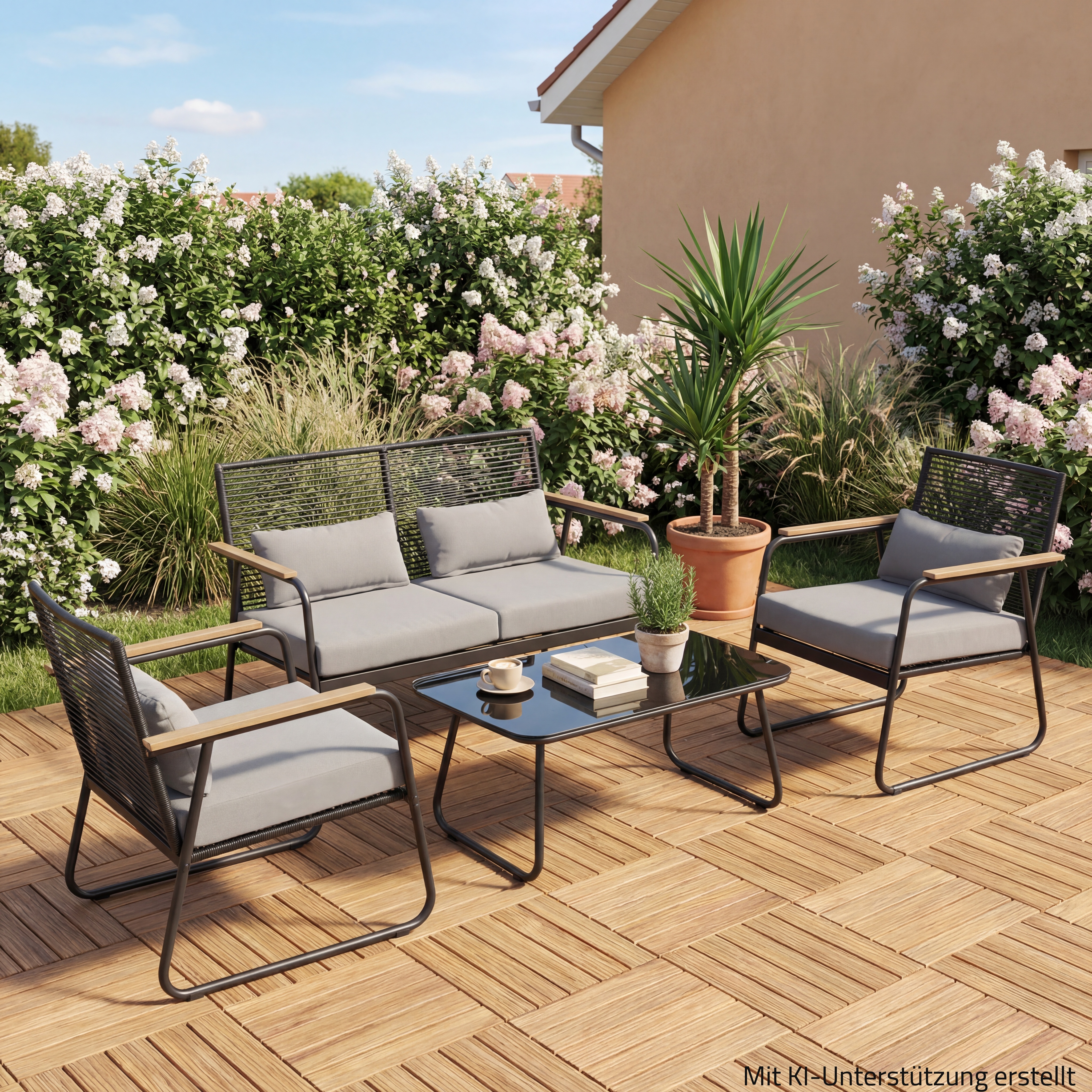 4-teiliges Lounge-Set - anthrazit - mit Polster