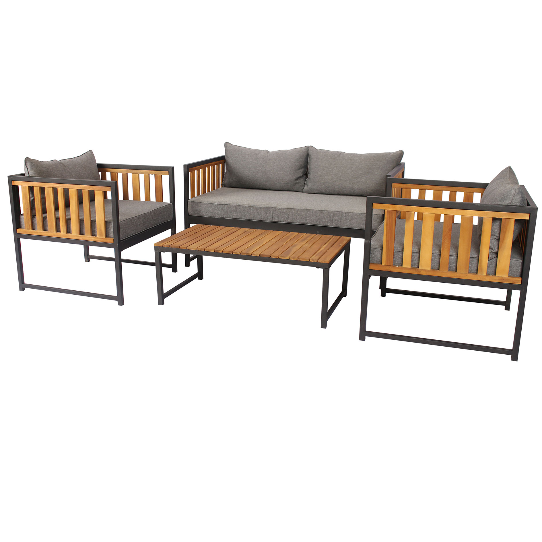4-teiliges Lounge-Set - grau - Akazie Massivholz - mit Polster