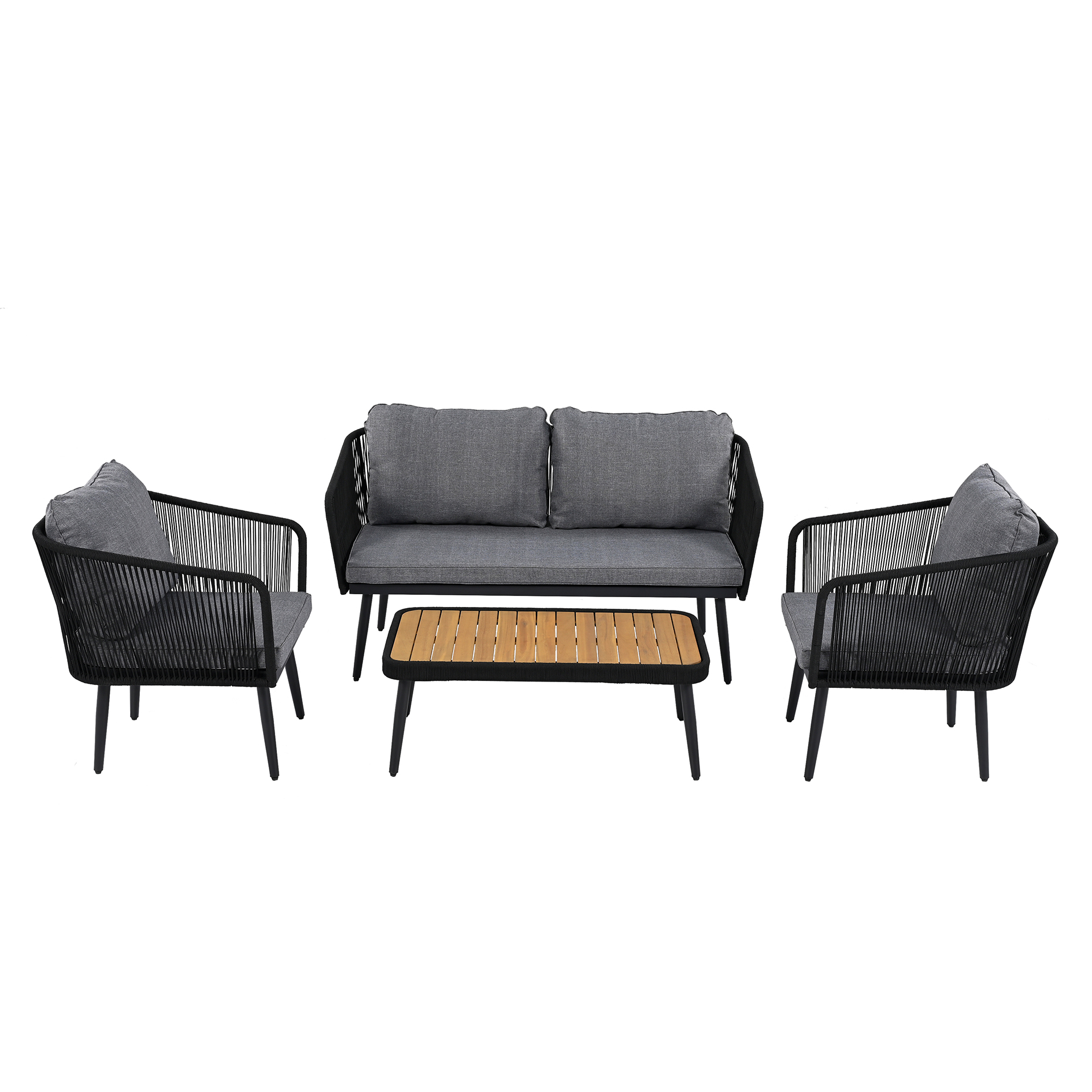 4-teiliges Lounge-Set - grau-schwarz - mit Polstern