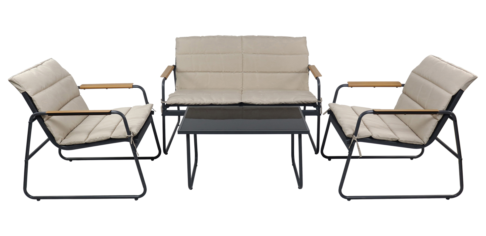 4-teiliges Lounge-Set LEXILA - creme-schwarz - Stahl - mit Kissen