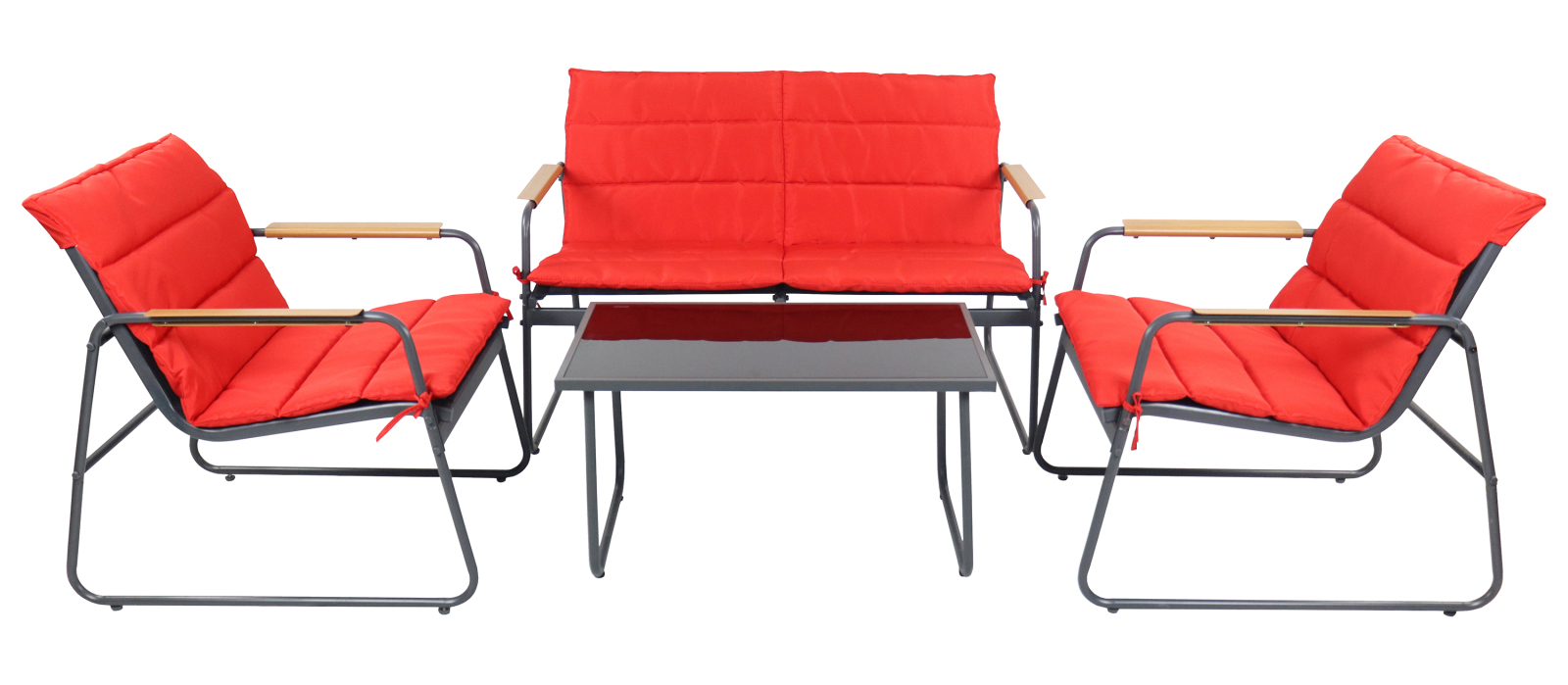 4-teiliges Lounge-Set LEXILA - rot-schwarz - Stahl - mit Kissen