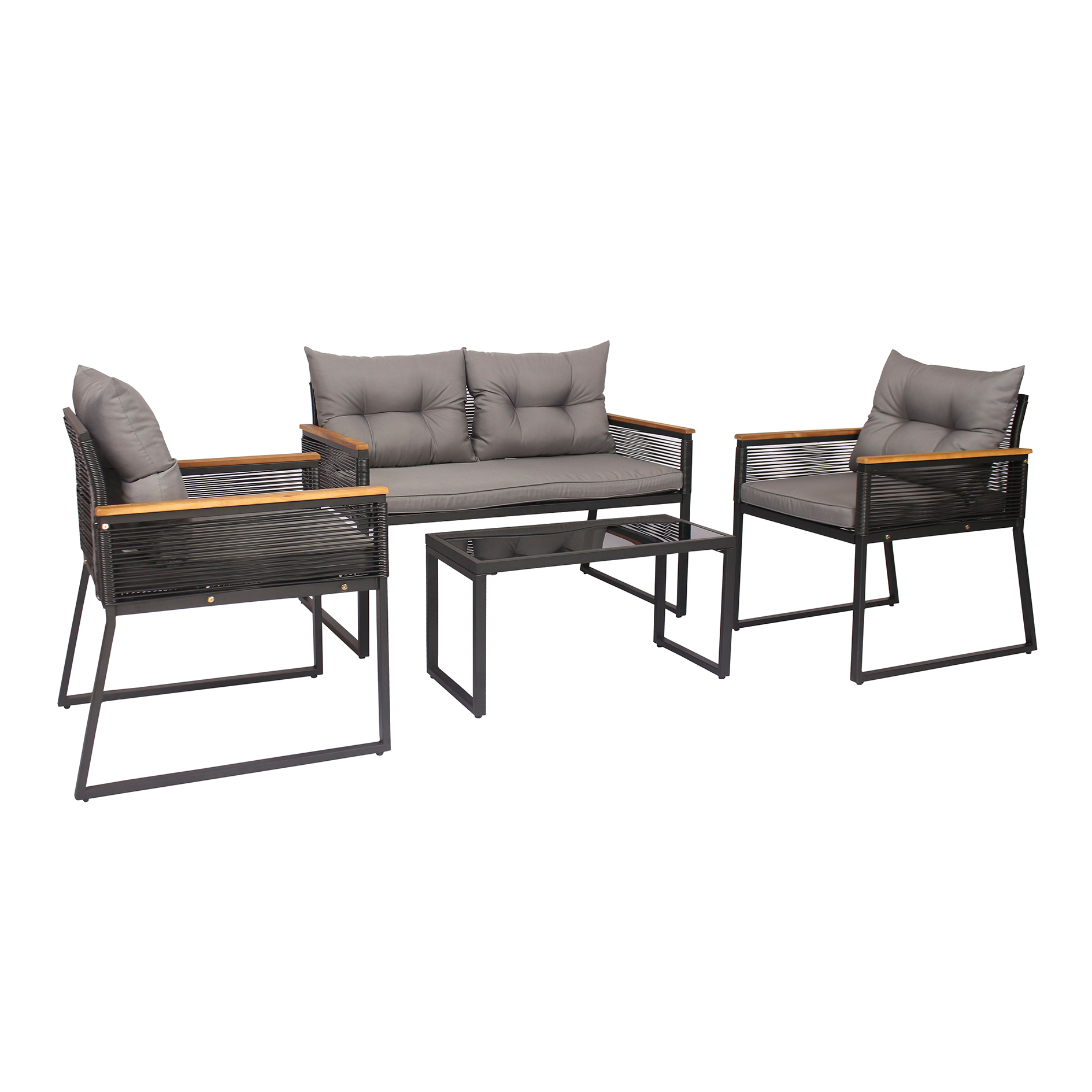 4-teiliges Lounge-Set - schwarz-grau - mit Polstern