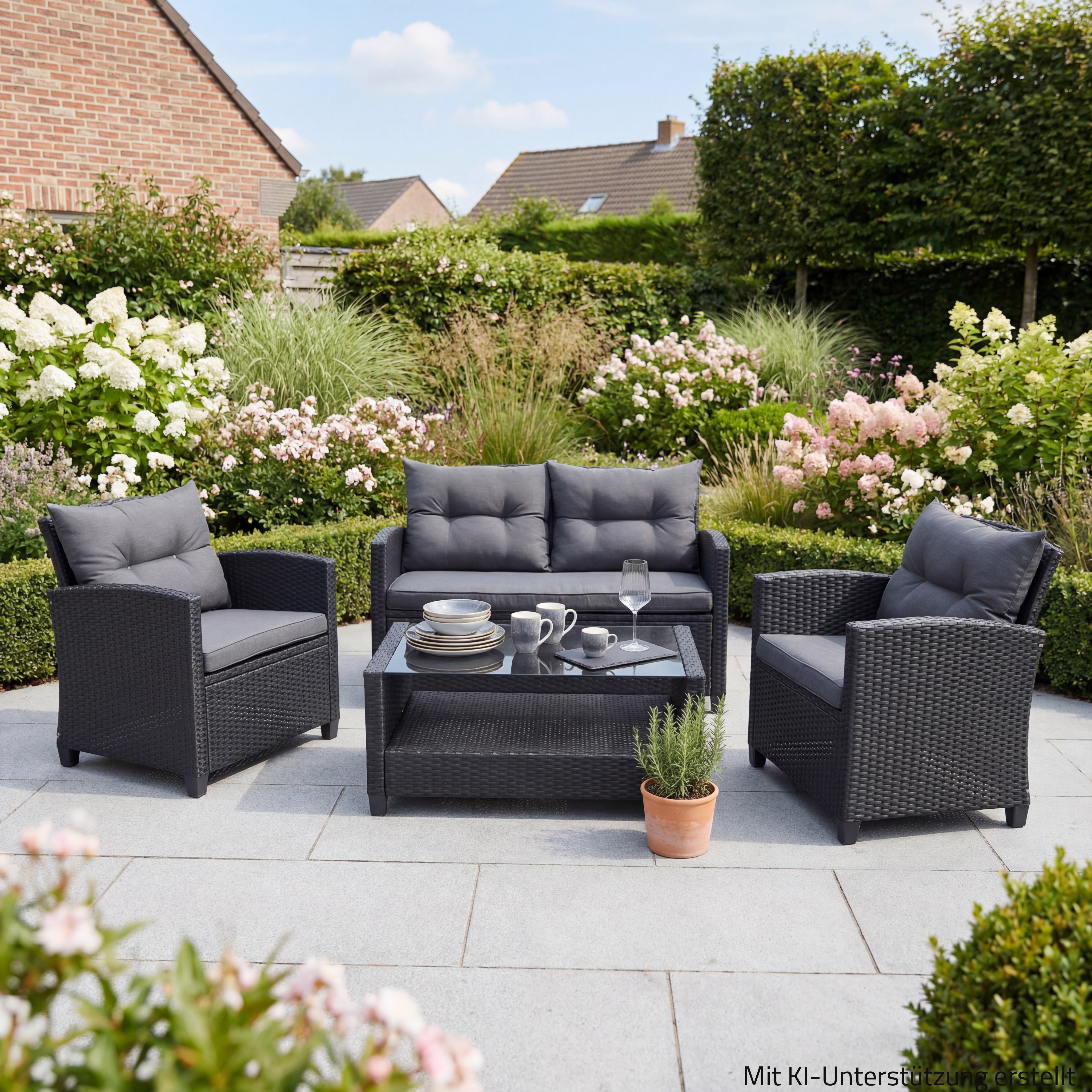 4-teiliges Lounge-Set - schwarz - inklusive Kissen