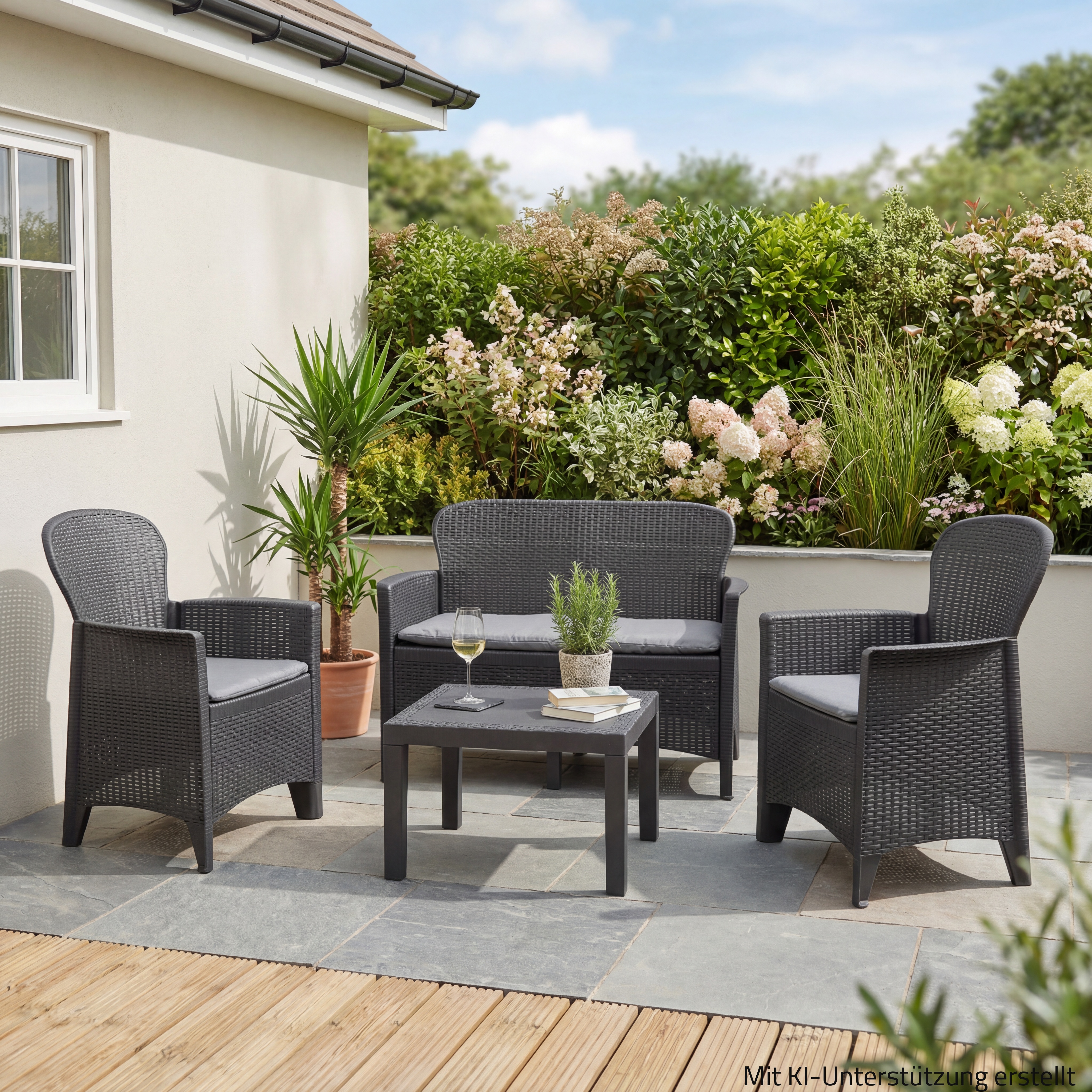 4-teiliges Loungeset - anthrazit - mit Kissen