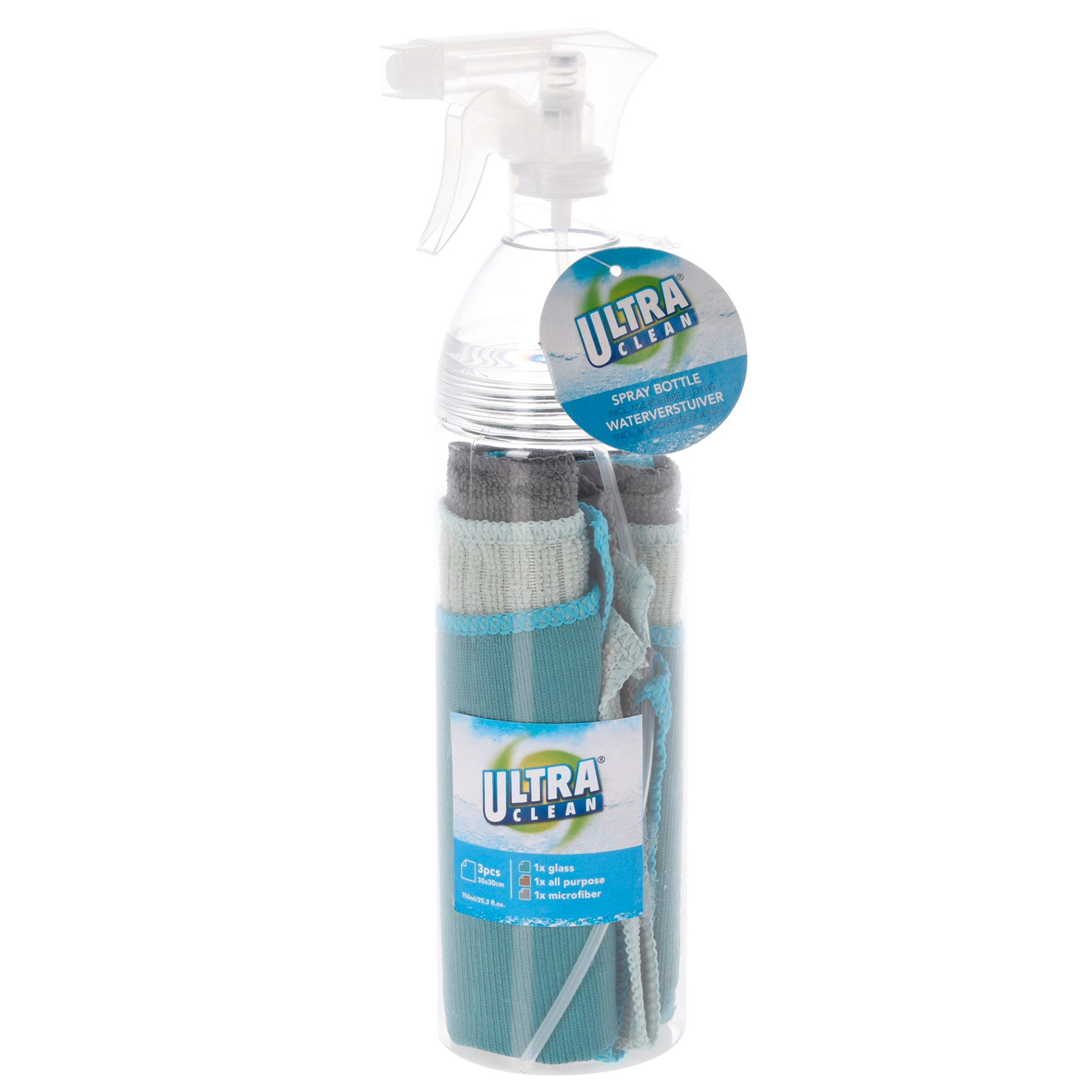 4-teiliges Reinigungsset - Sprühflasche und Tücher