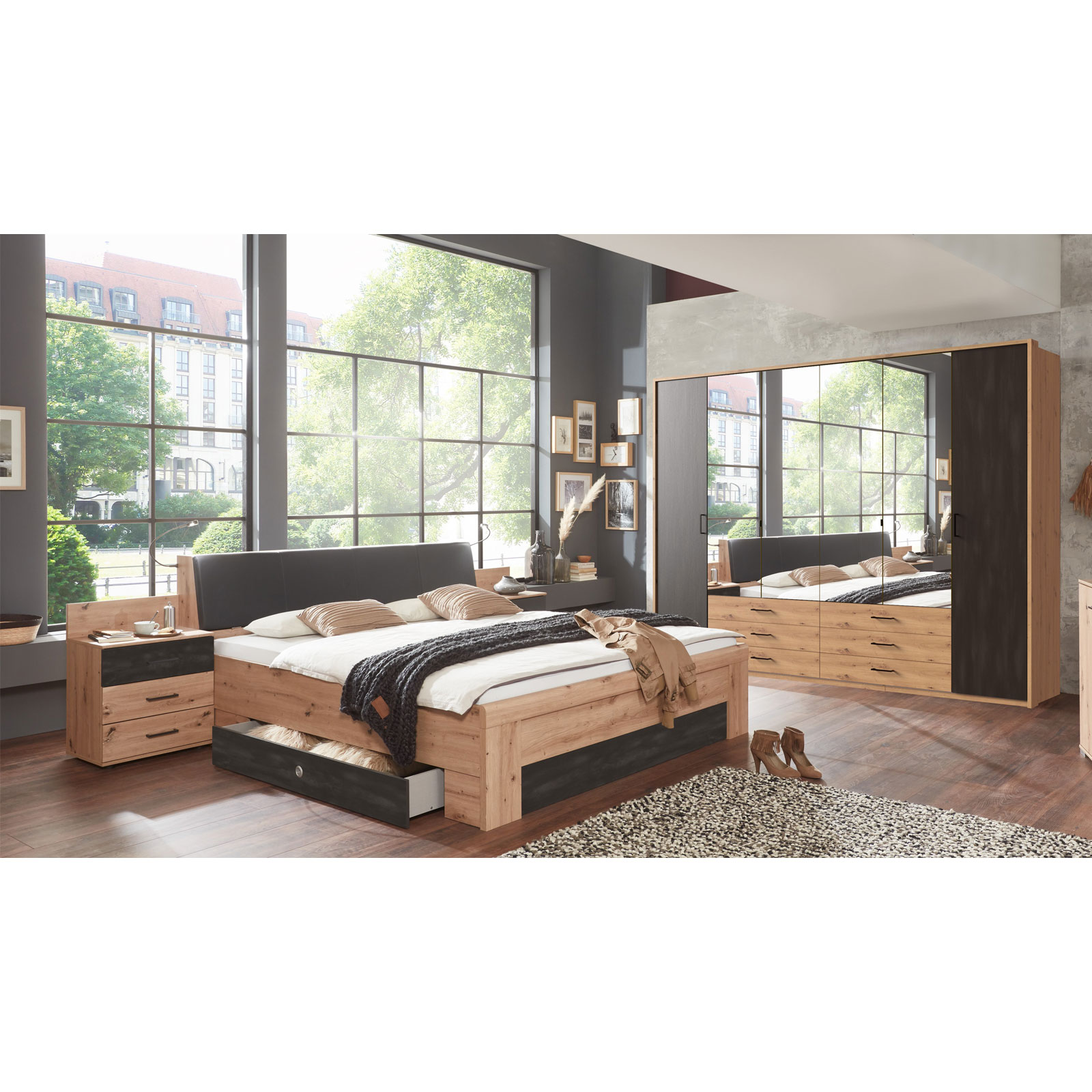 4-teiliges schlafzimmer-set - artisan eiche - raw steel | online