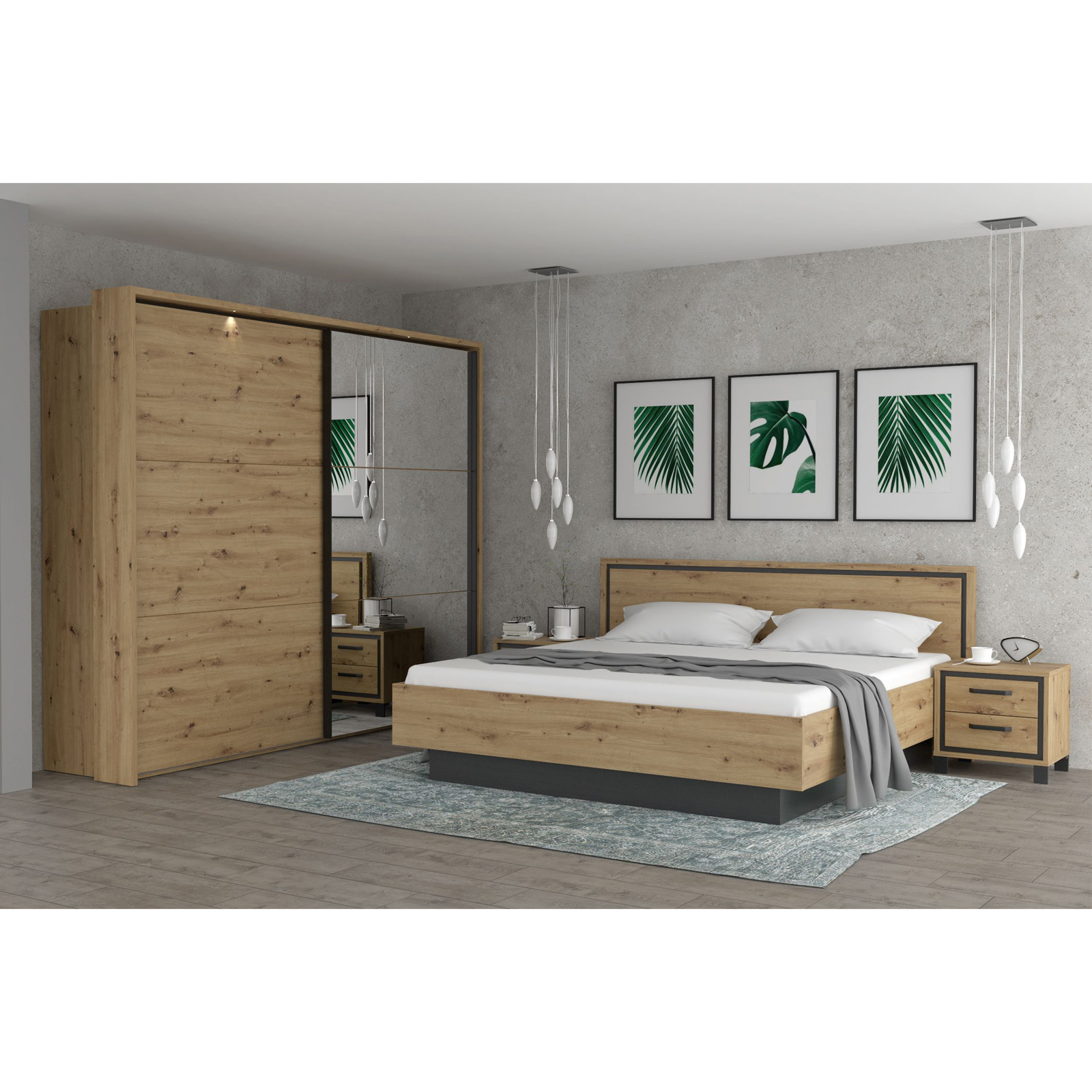 4-teiliges Schlafzimmer-Set - Artisan Eiche - Schwarzeiche