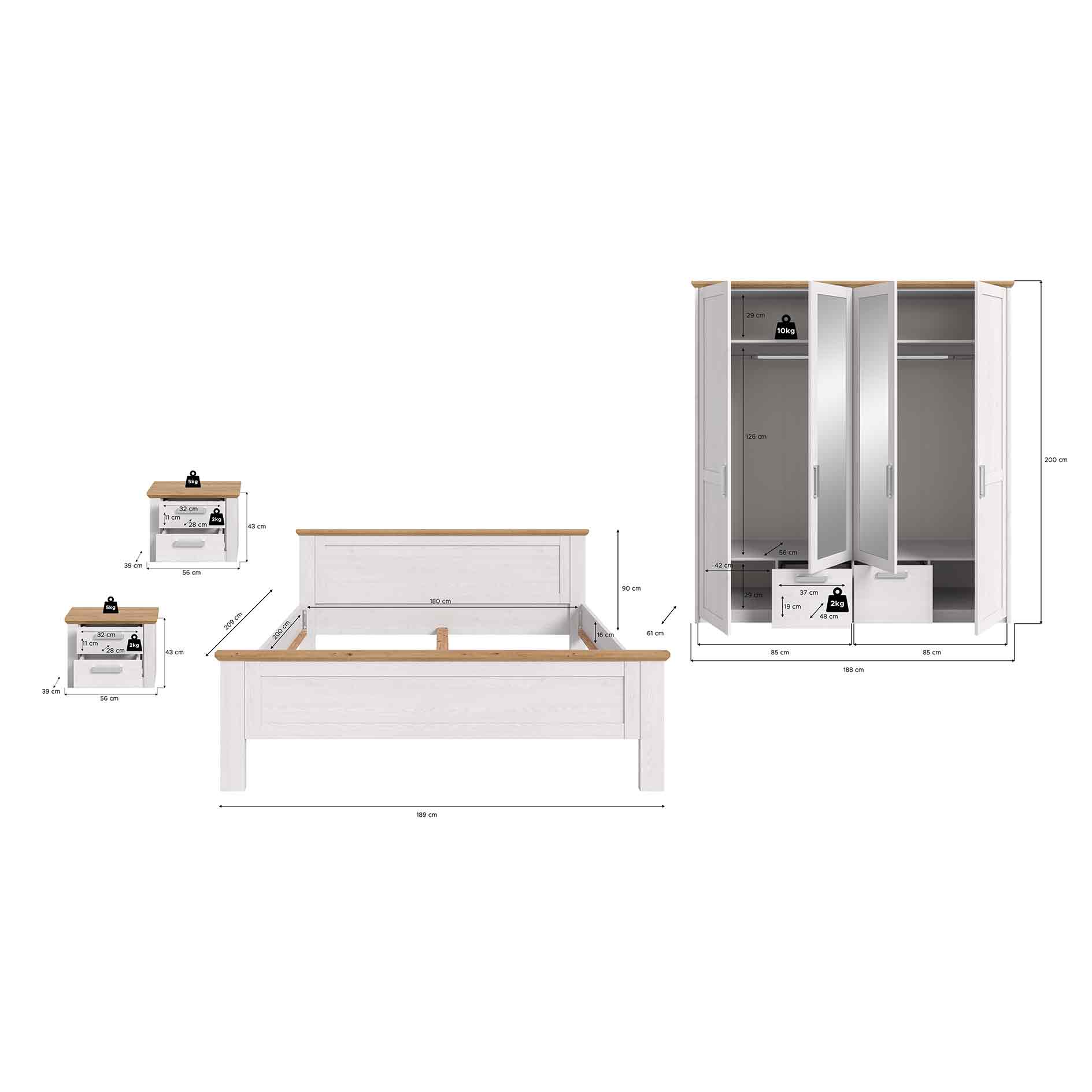 4-teiliges Schlafzimmer-Set VERONA - Sibiu Lärche - Artisan Eiche - 180 x 200 cm 