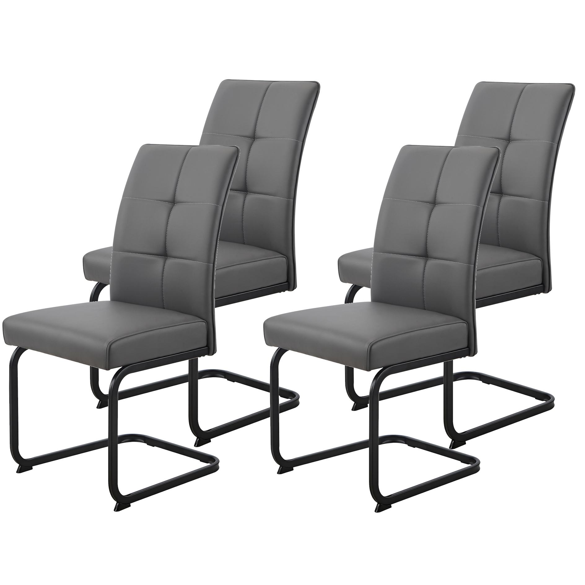 4-teiliges Schwingstuhl-Set - grau - Lederoptik